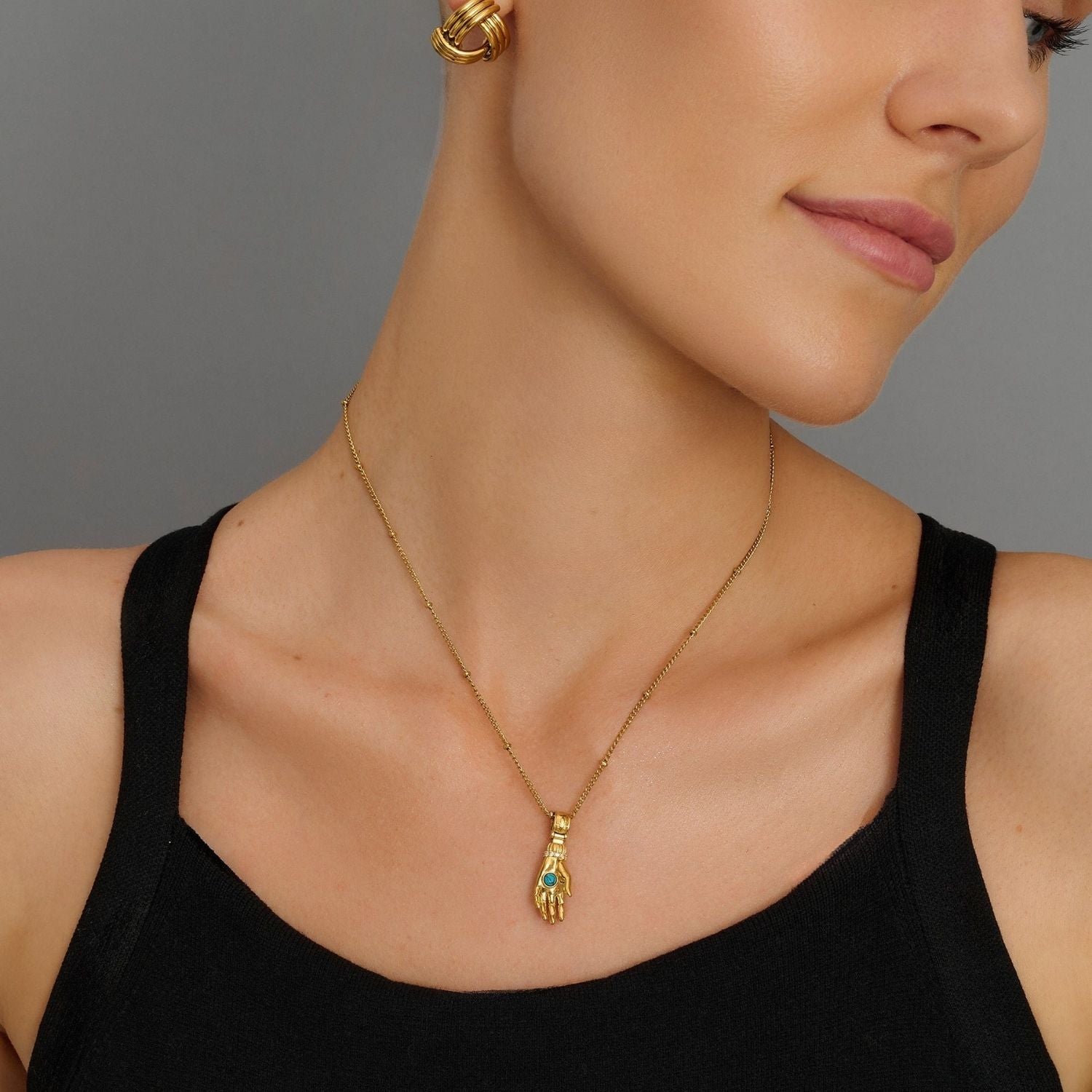 Gold Guardian Hand Pendant Necklace