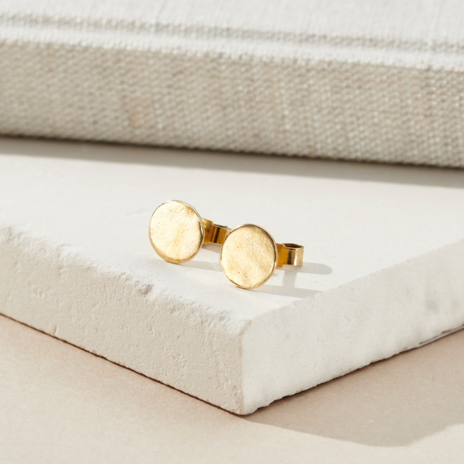 9Ct Gold Hammered Disc Earrings