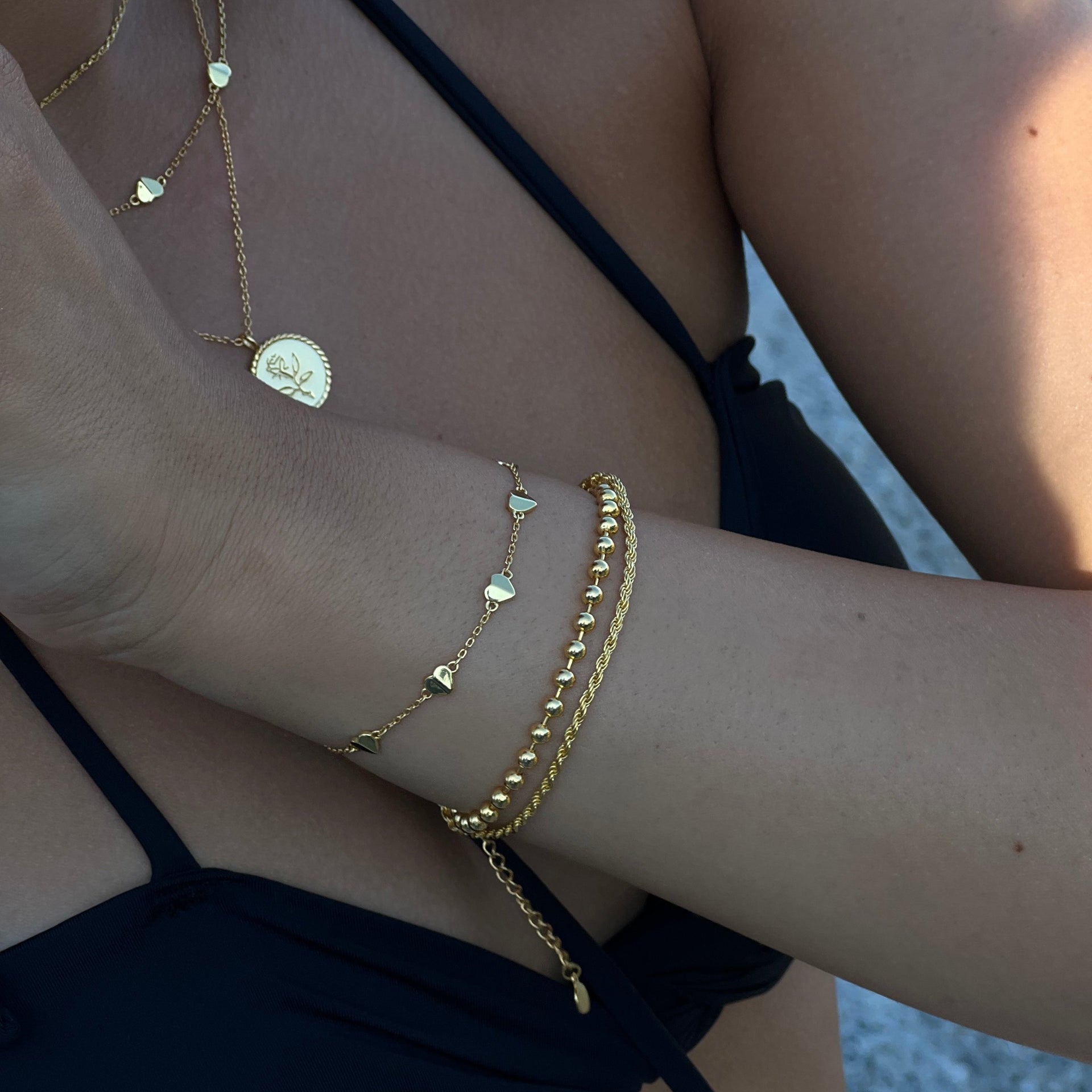 Gold Heart Station Bracelet