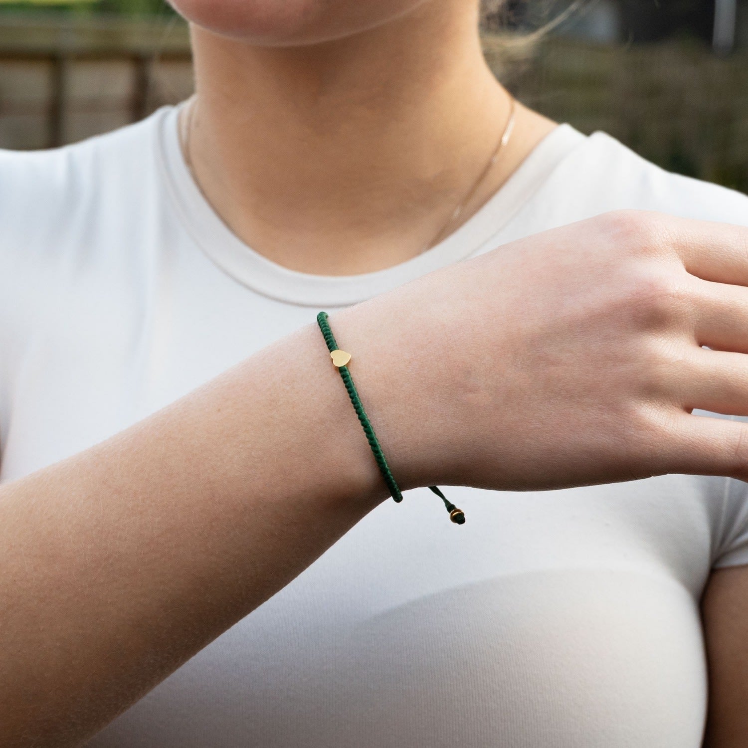 Gold Heart Bracelet For Women – Green Waterproof String - Valentino
