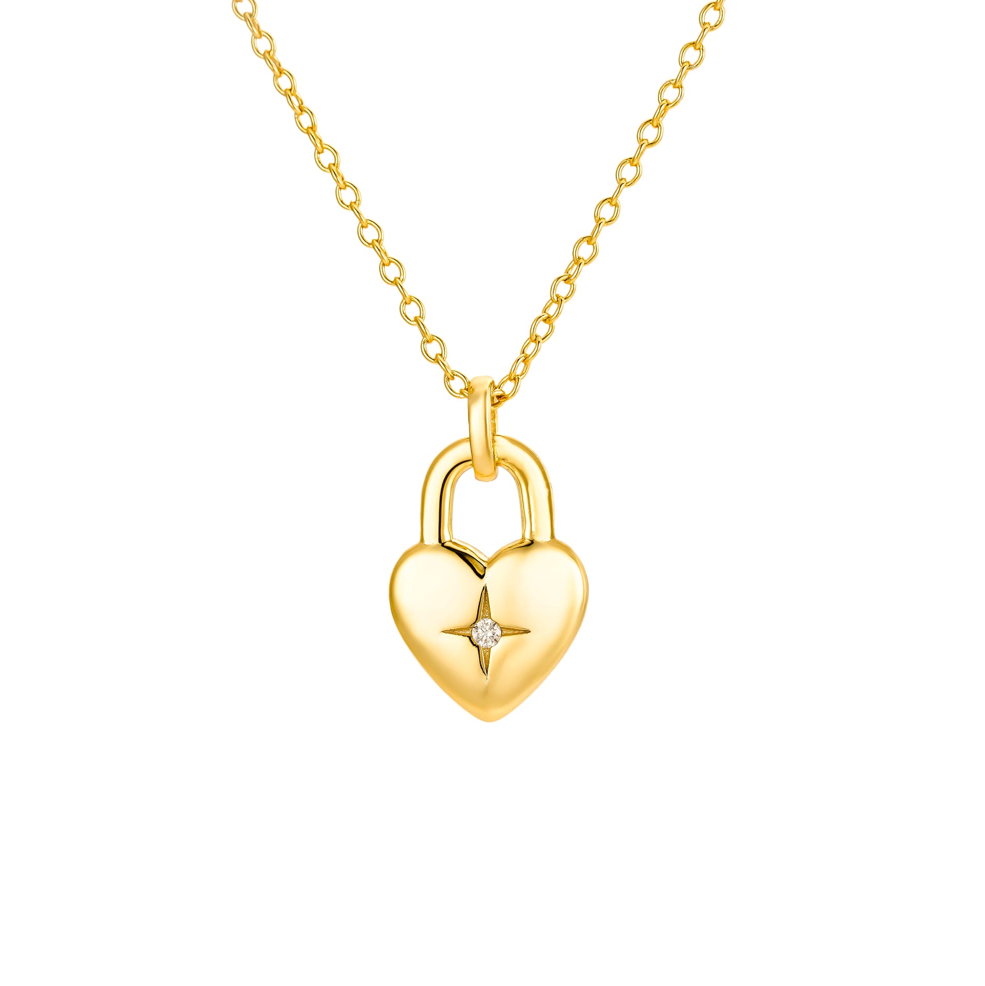 Gold Diamond Burst Heart Pendant Necklace