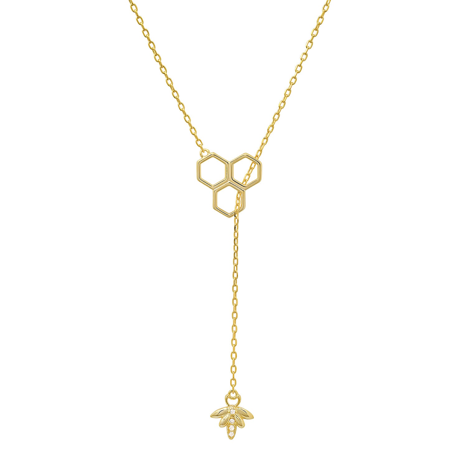 Gold Honeycomb Bumble Bee Lariat Y Necklace
