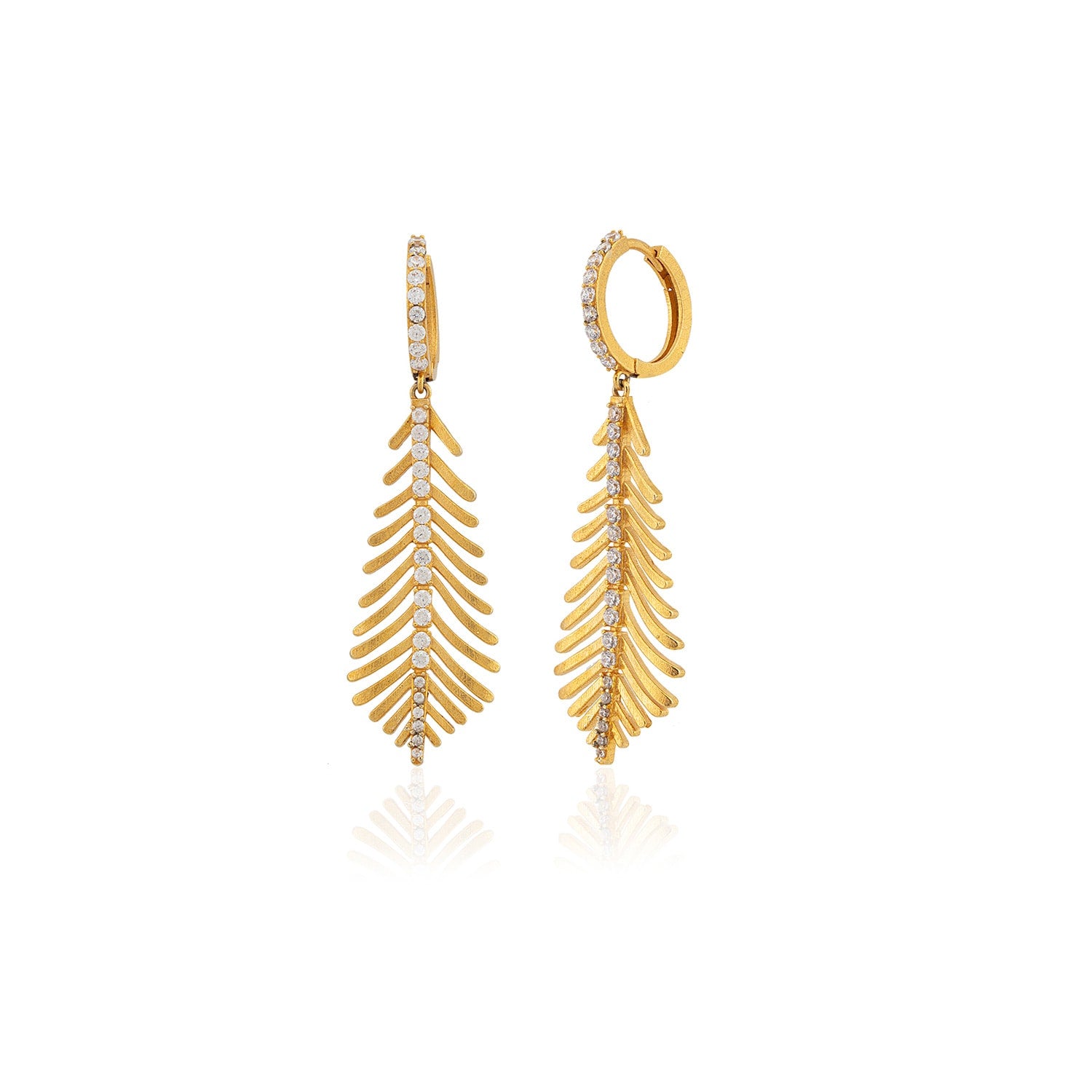 Gold Hoop Drop Leaf Earrings