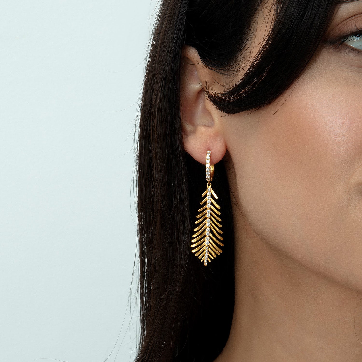 Gold Hoop Drop Leaf Earrings