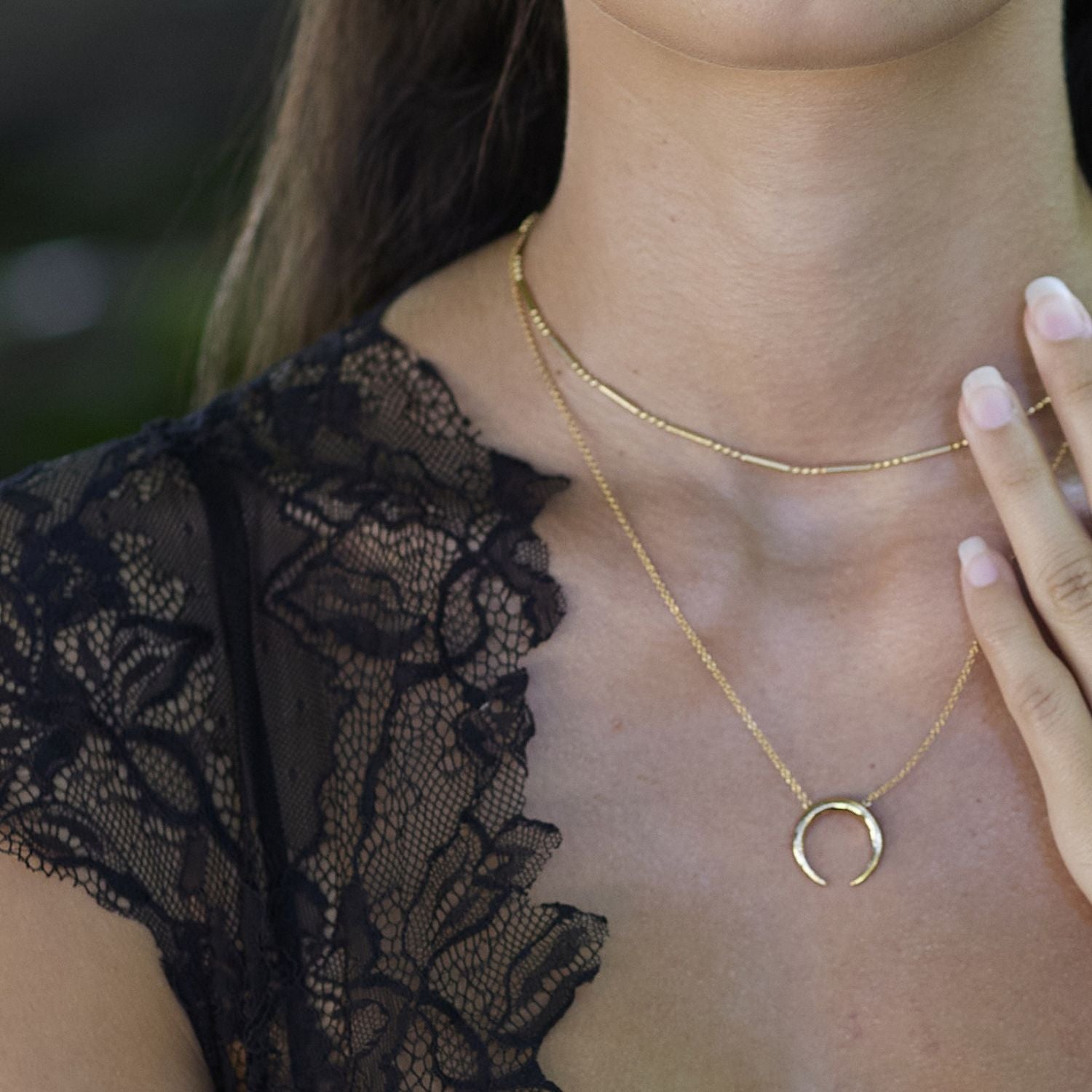 Gold Horn Necklace With Slider Clasp