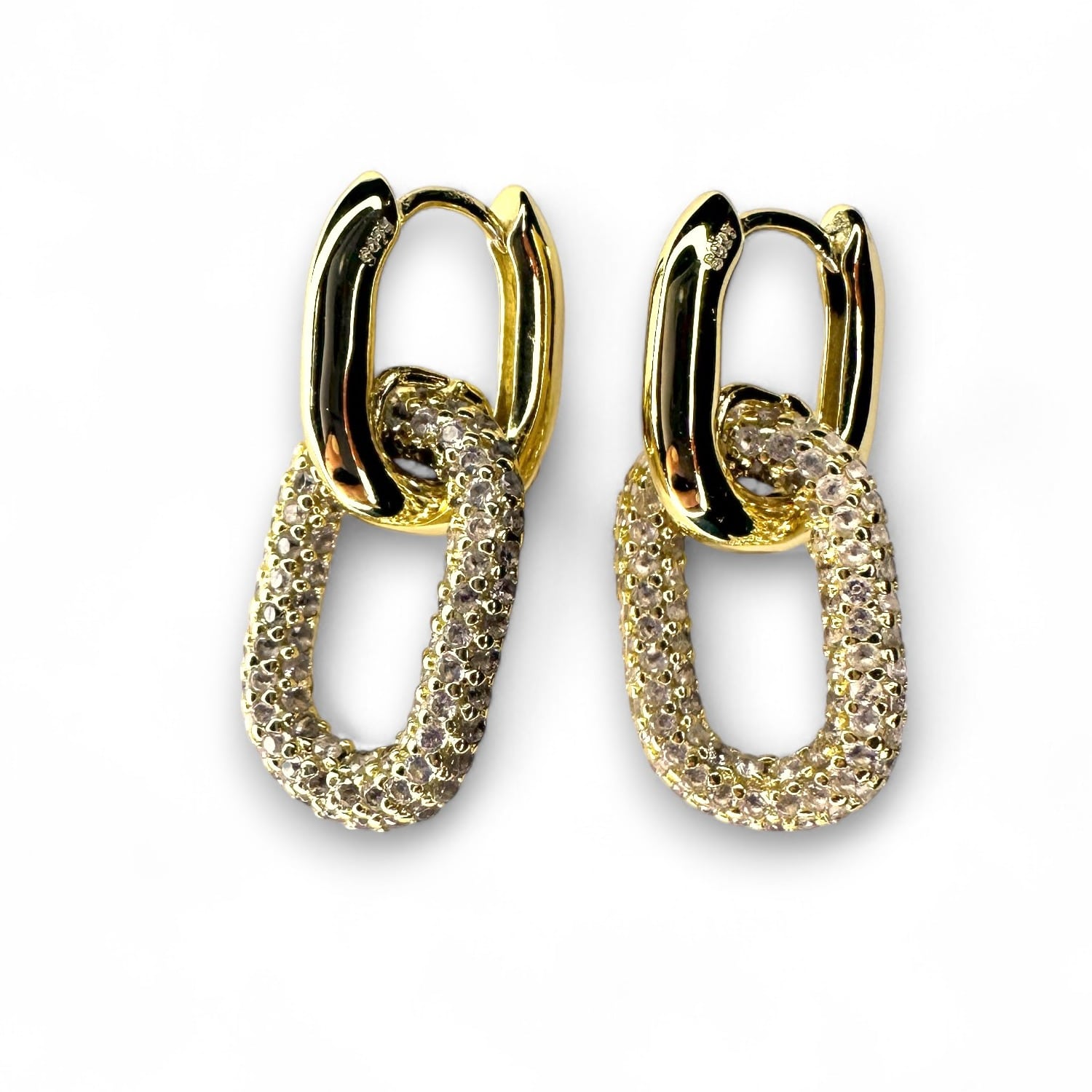 Gold Huggie Earrings With Blush Pave Gemstone Charm