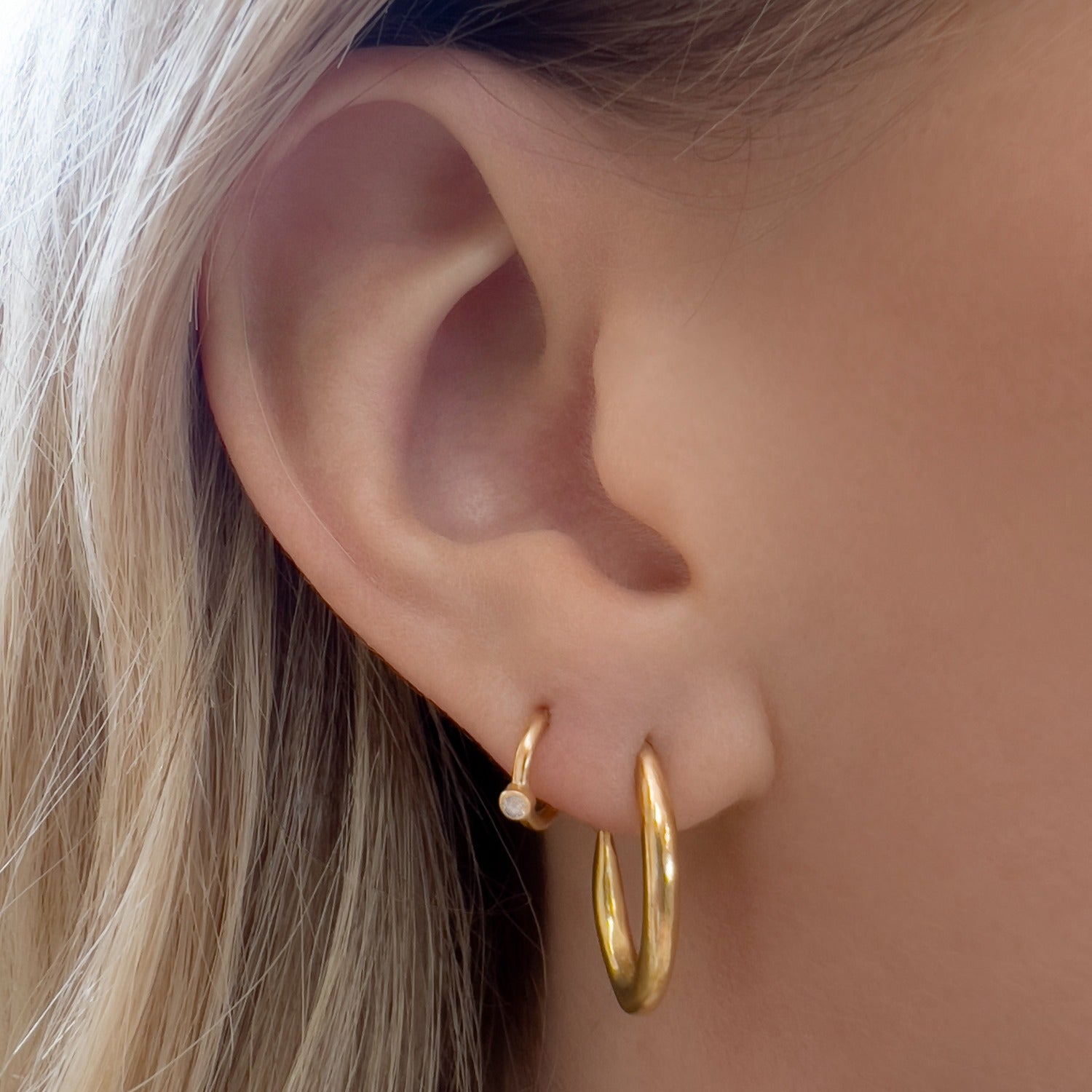 Gold Huggie Hoop With White Sapphire