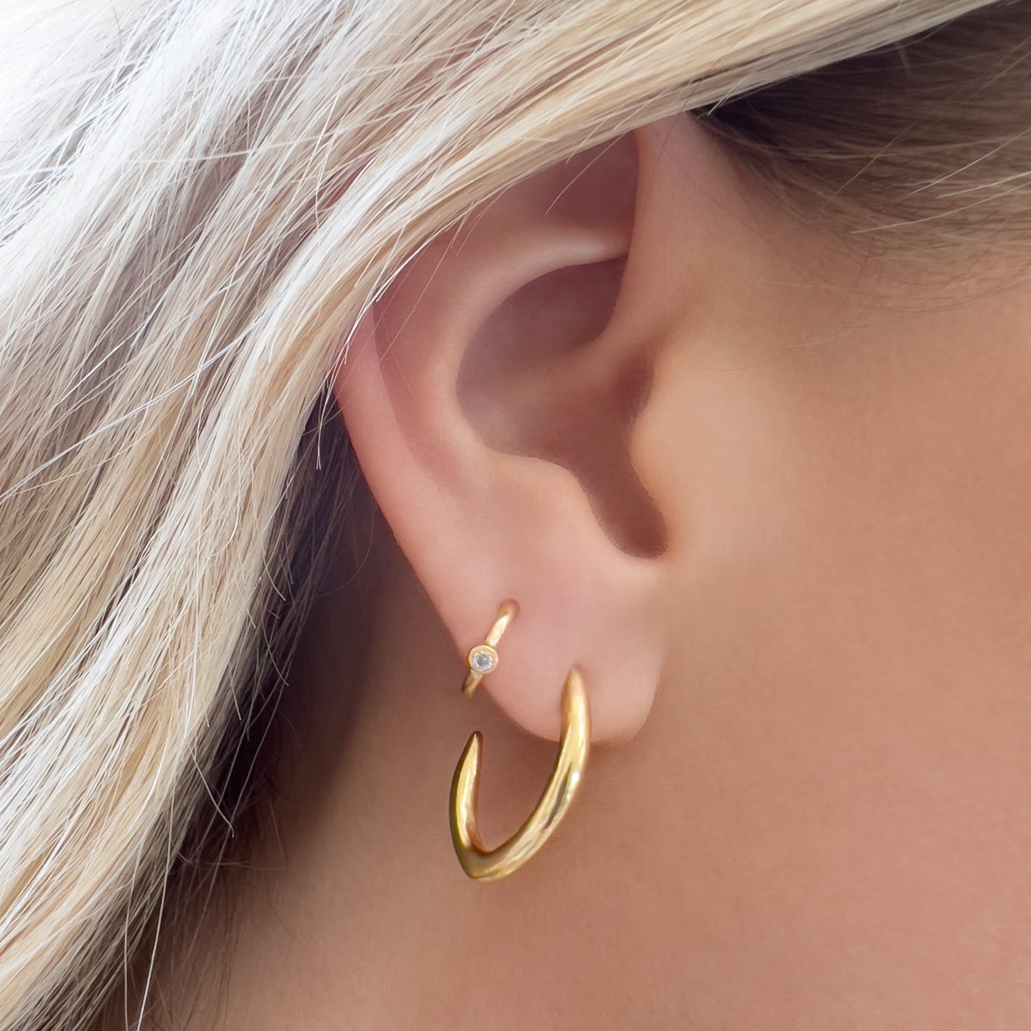 White Sapphire Gold Huggie Hoops