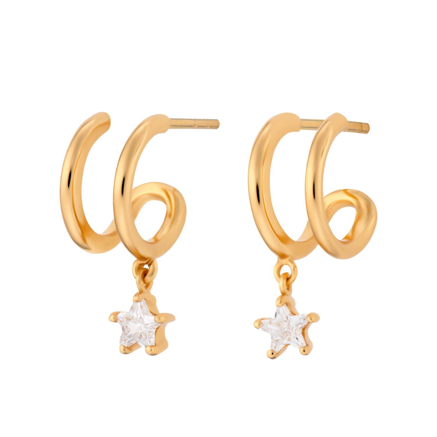Gold Illusion Hoop Earrings With Sparkling Star Drop