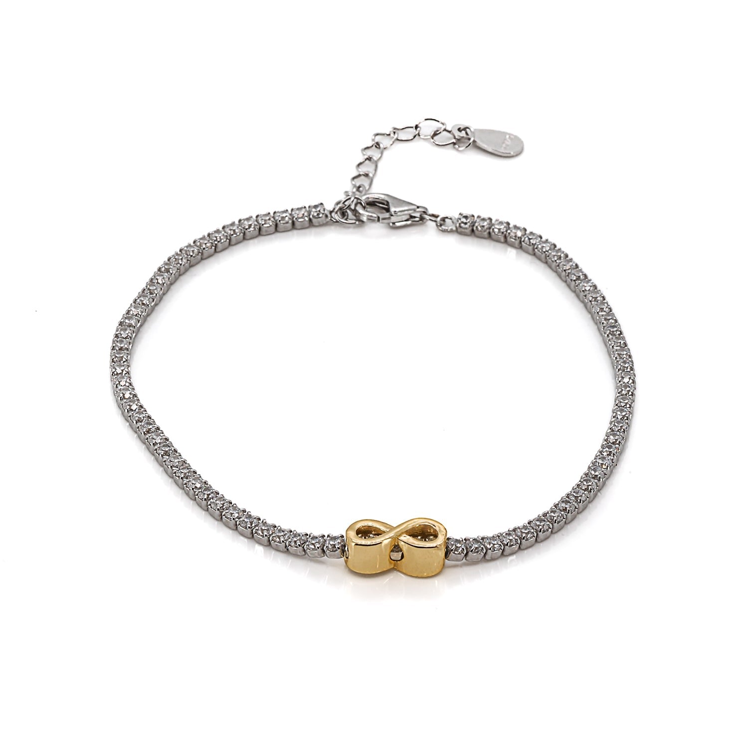 Diamond Tennis Bracelet With Infinity Charm - Silver