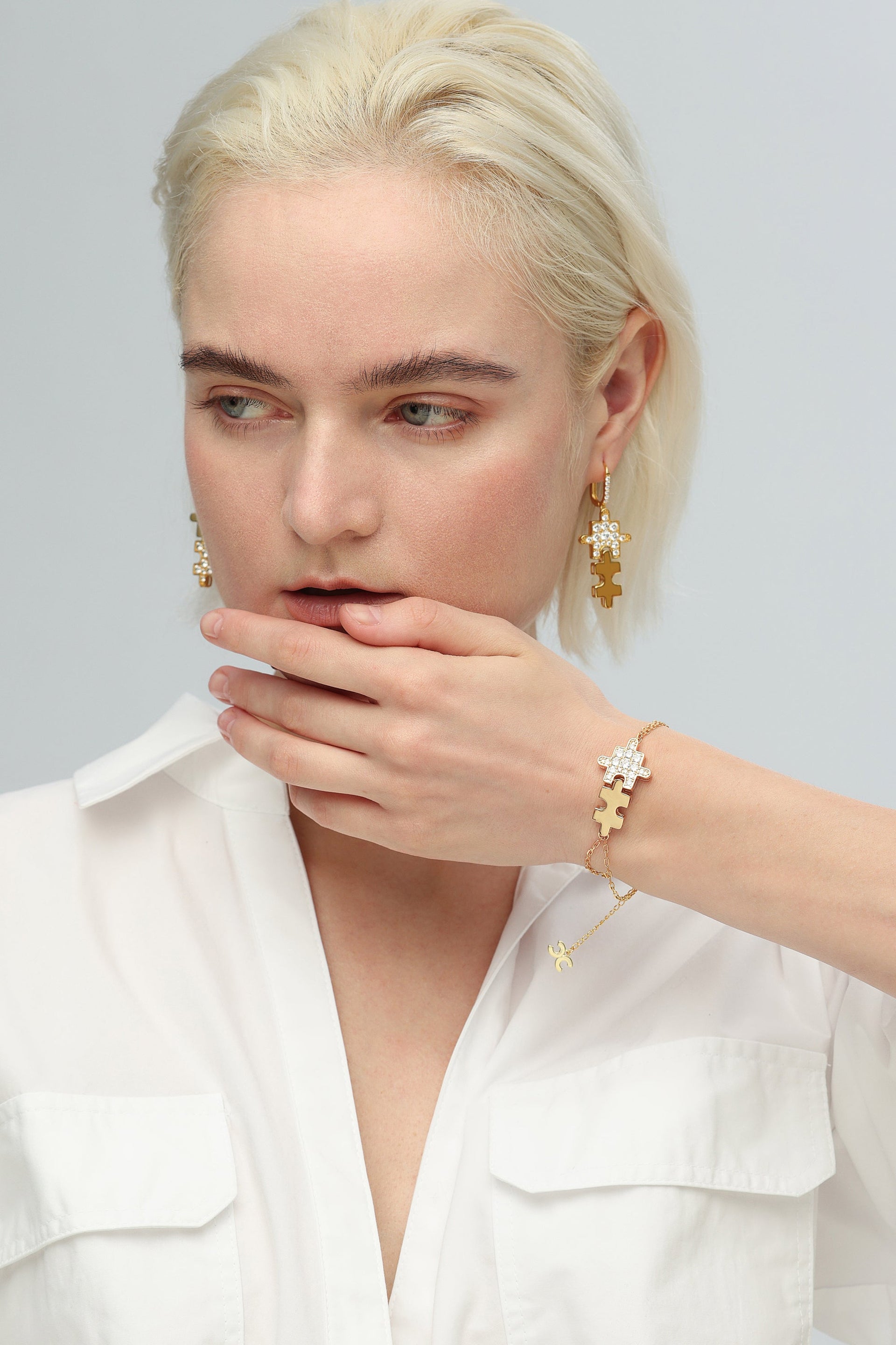 Gold Sparkling Jigsaw Puzzle Bracelet