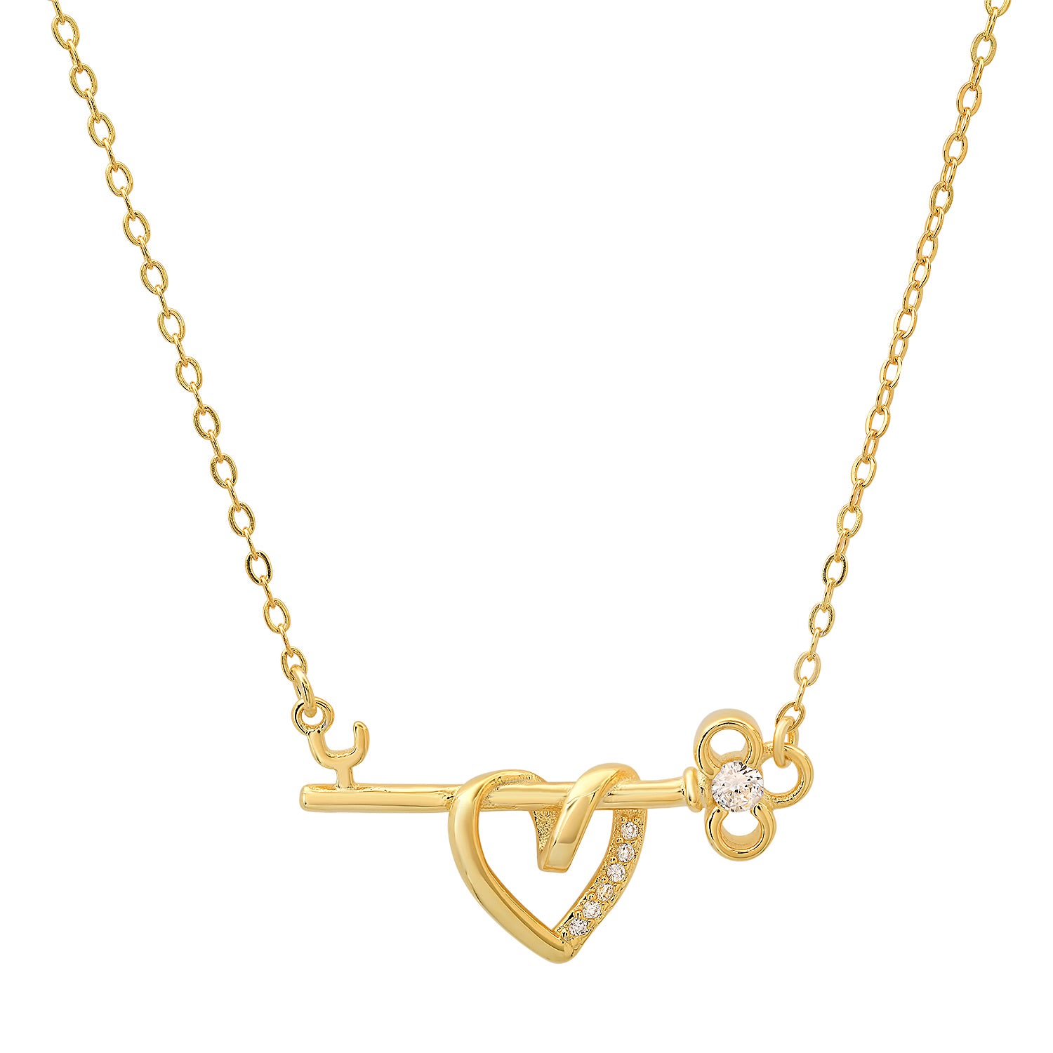 Gold 'Key To My Heart' Diamond Cz Bar Necklace