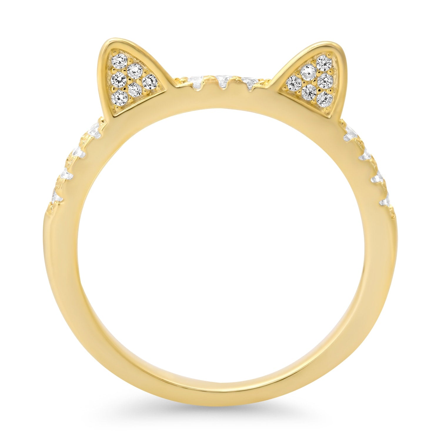 Gold Kitty Cat Diamond Cz Band Ring