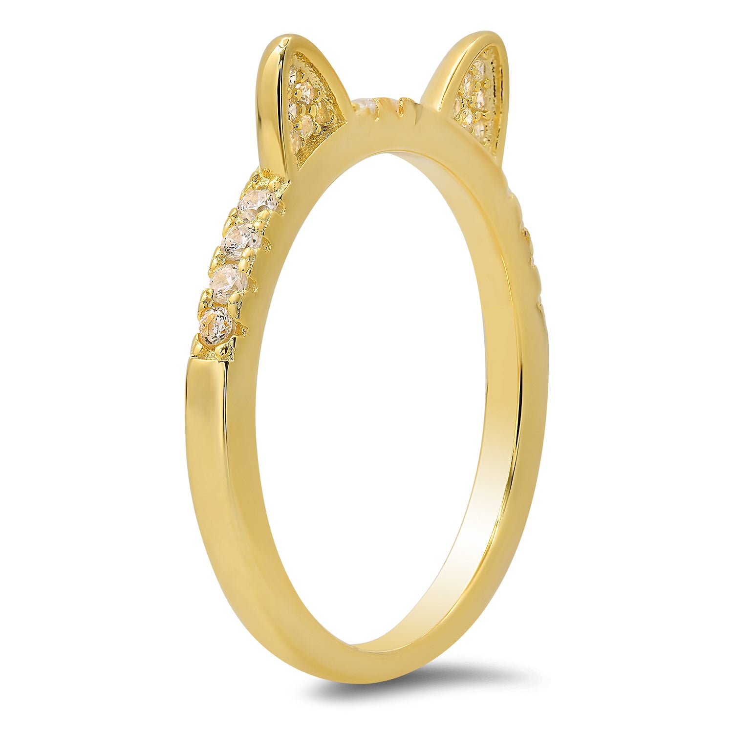 Gold Kitty Cat Cz Band Ring