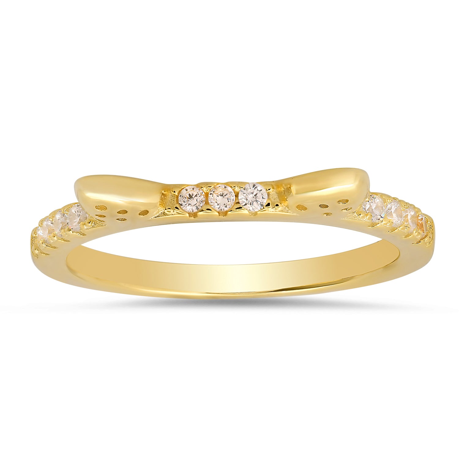 Gold Kitty Cat Cz Band Ring