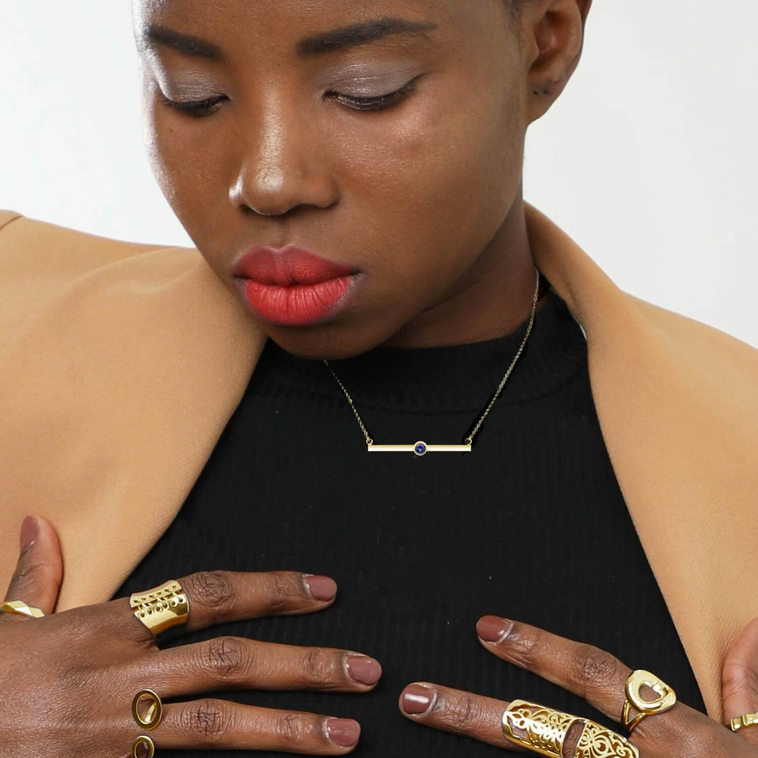Gold & Lapis Bar Necklace