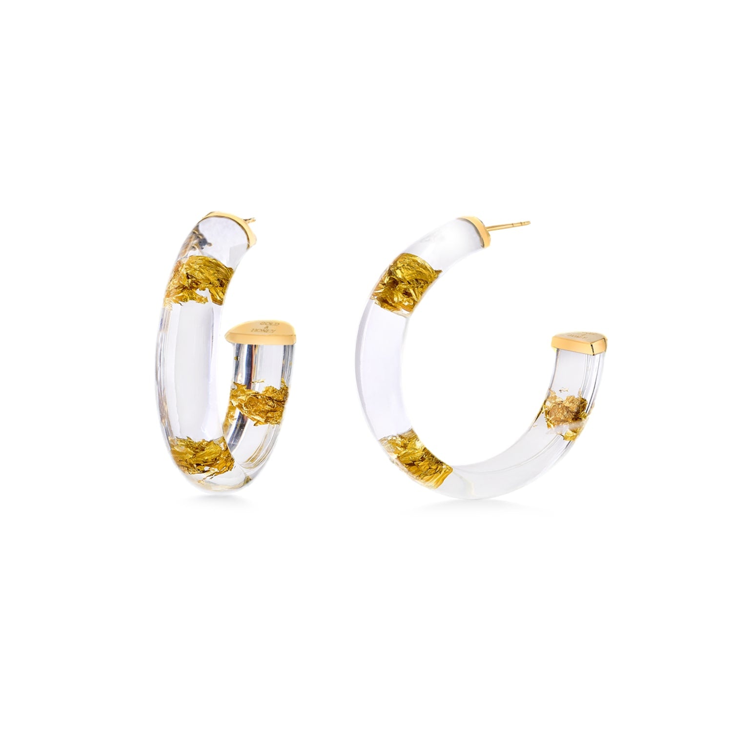 Gold Leaf Hoop Earrings In Clear