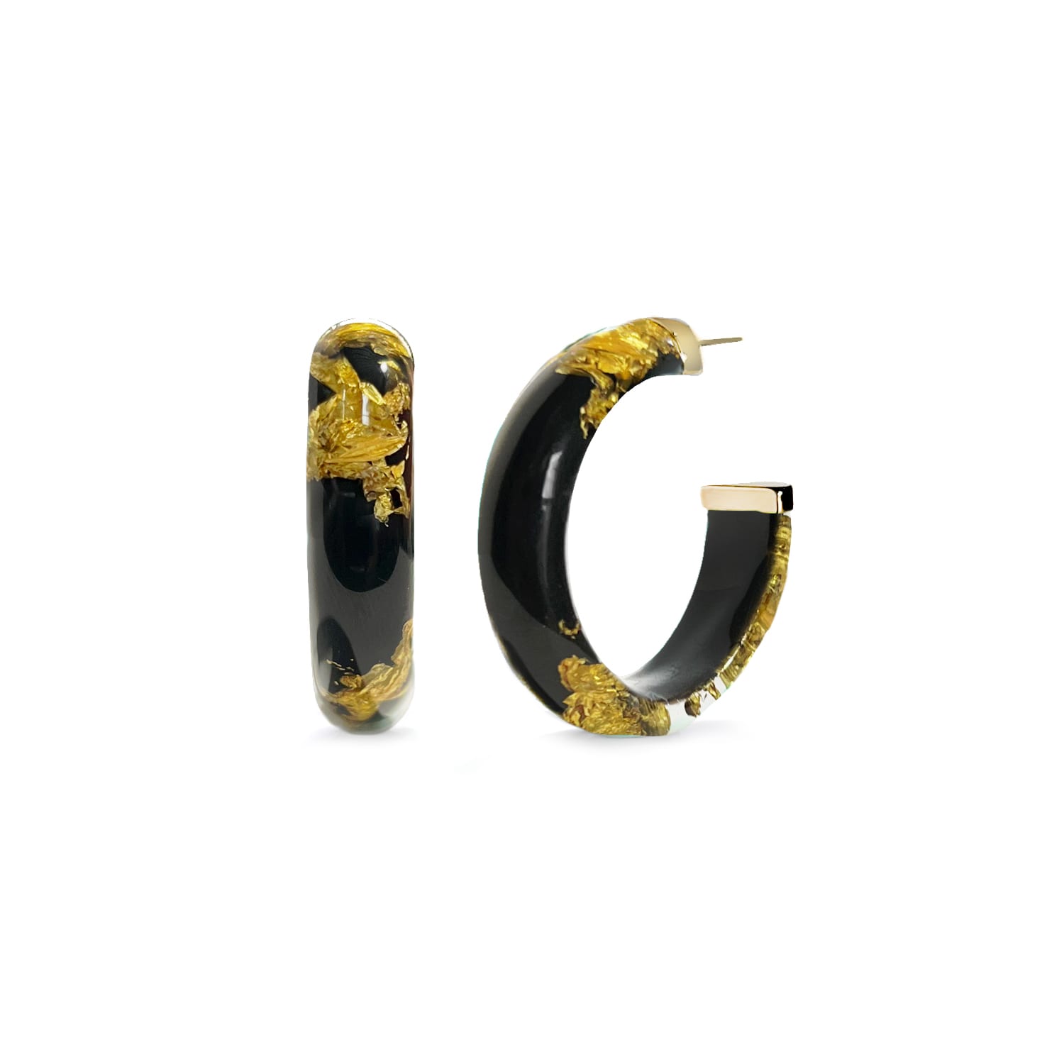 Gold Leaf Hoops In Black