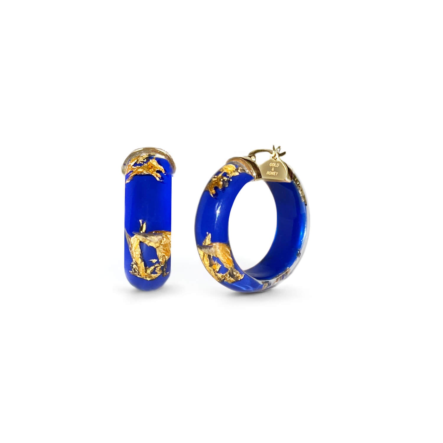 Gold Leaf Huggie Hoop Earrings In Blue