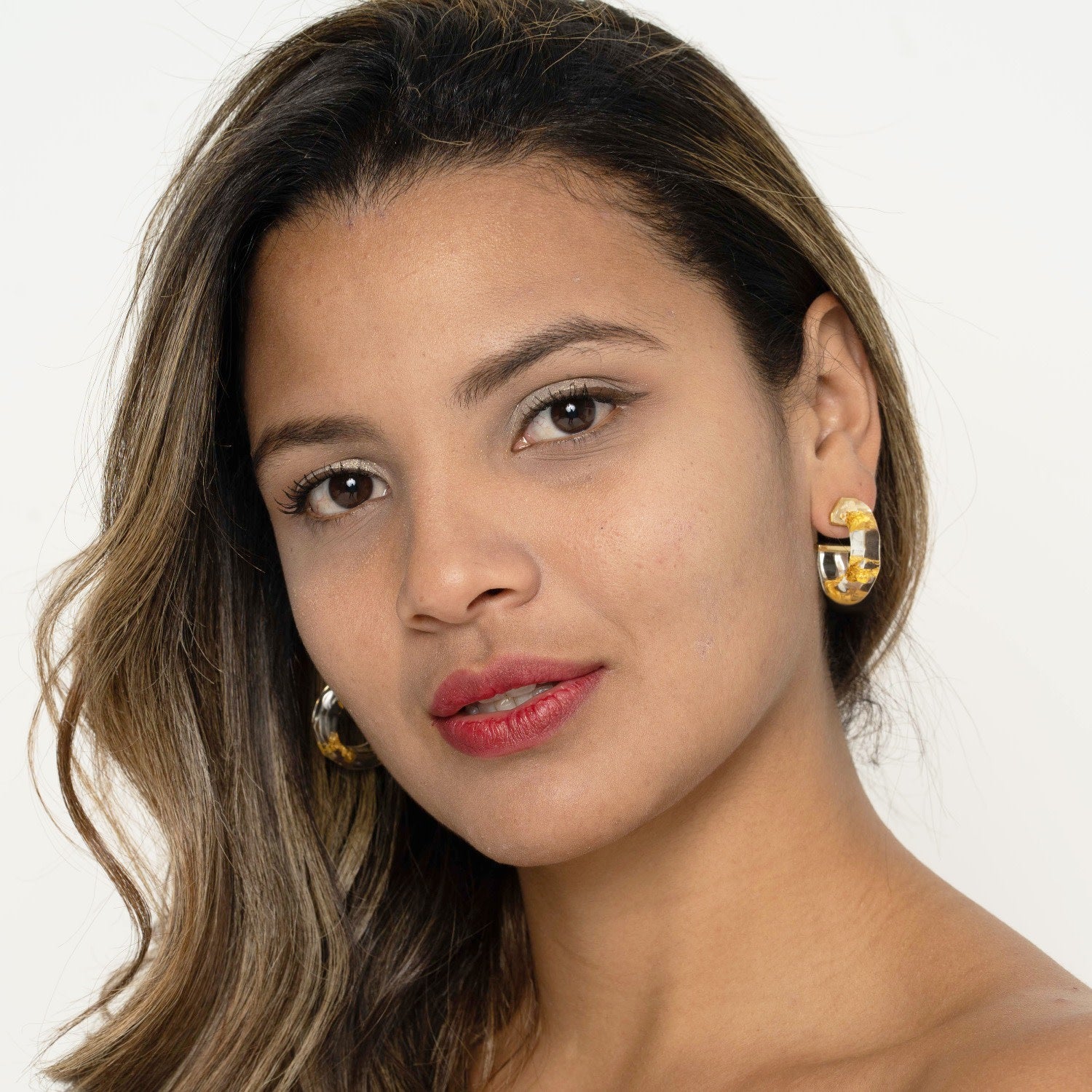 Gold Leaf Huggie Hoop Earrings In Clear