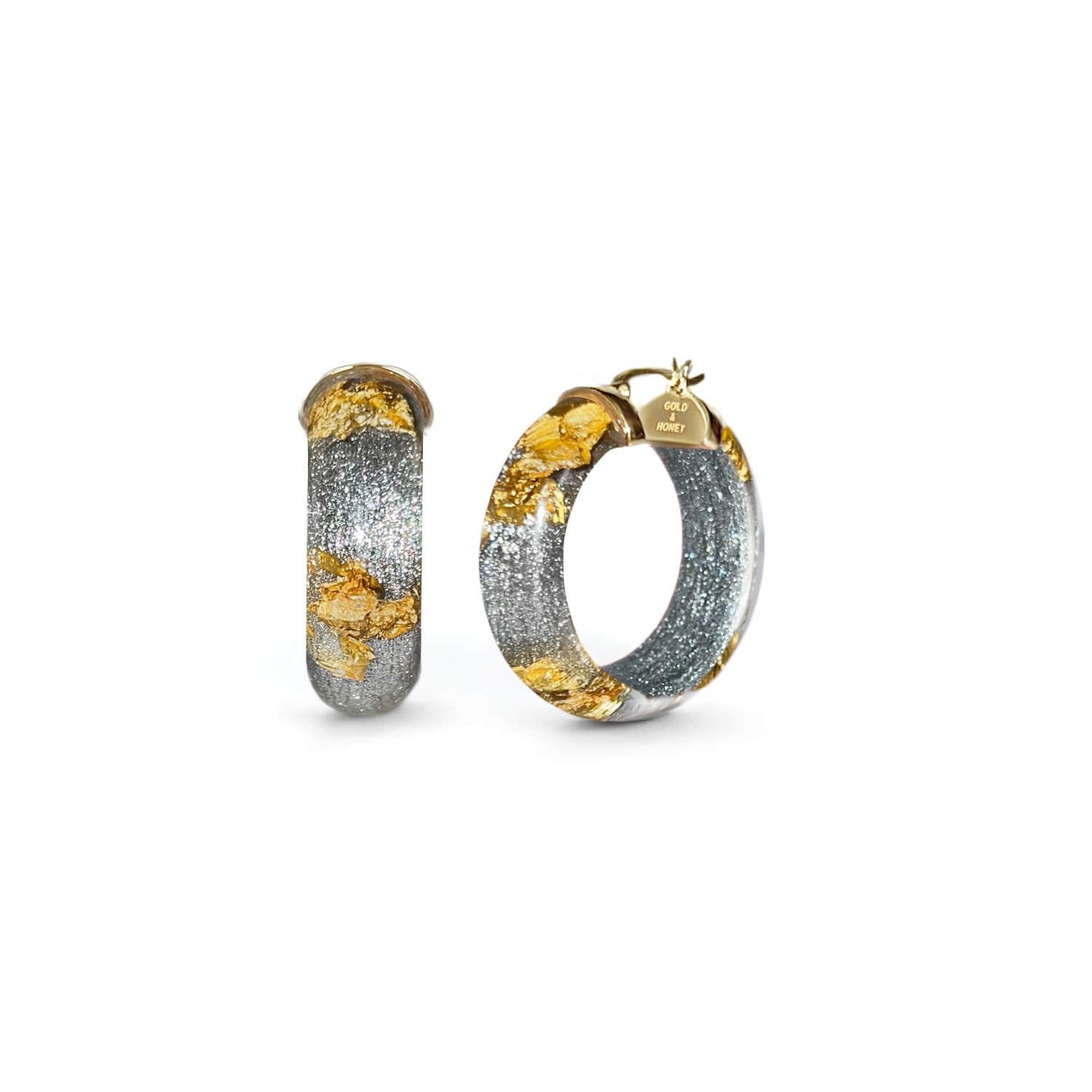 Gold Leaf Huggie Hoop Earrings In Silver Pixie