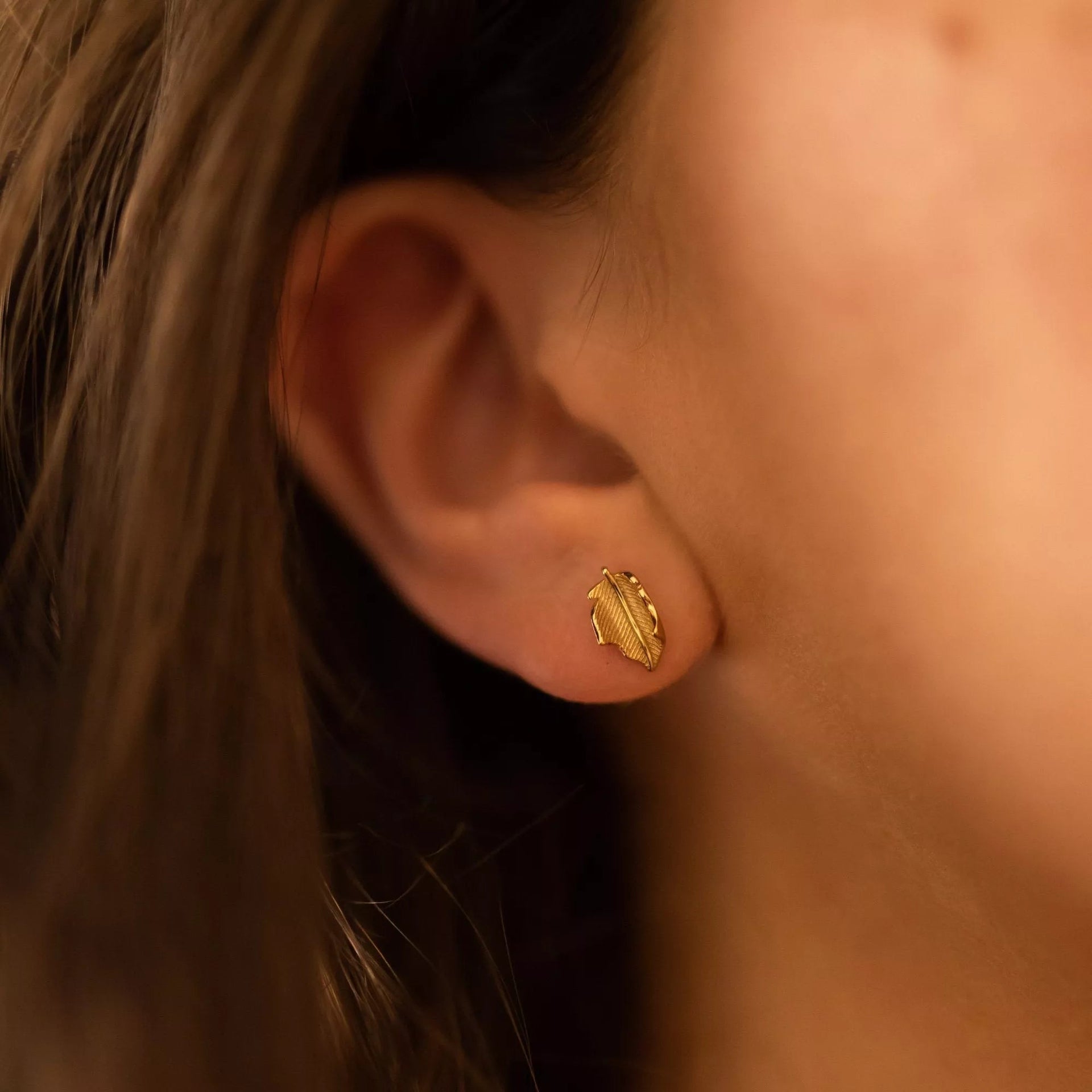 Gold Leaf Stud Earrings