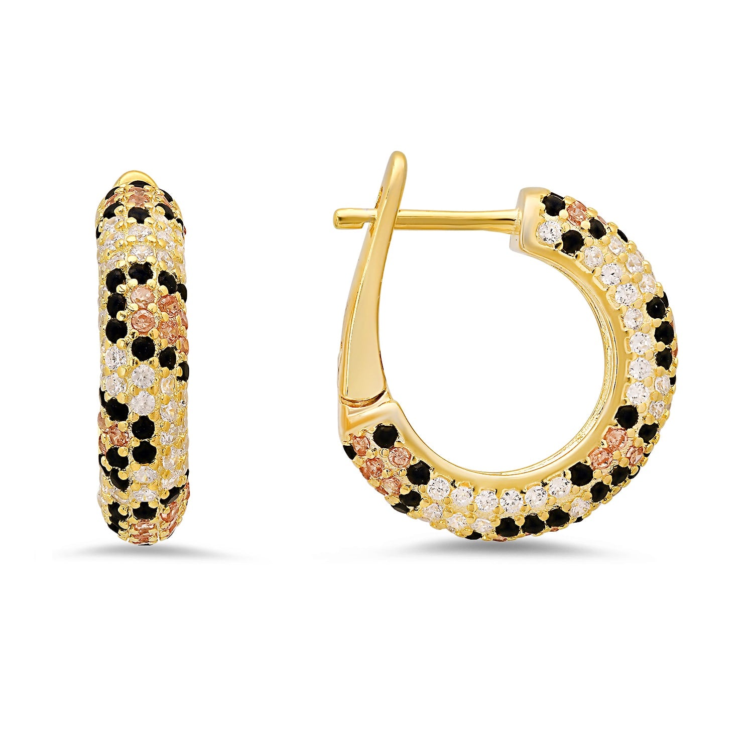 Gold Leopard Skin Pave Diamond Cz Hoop Earrings