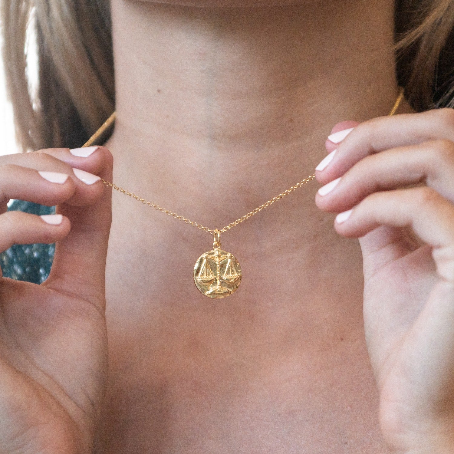 Gold Libra Zodiac Charm Necklace