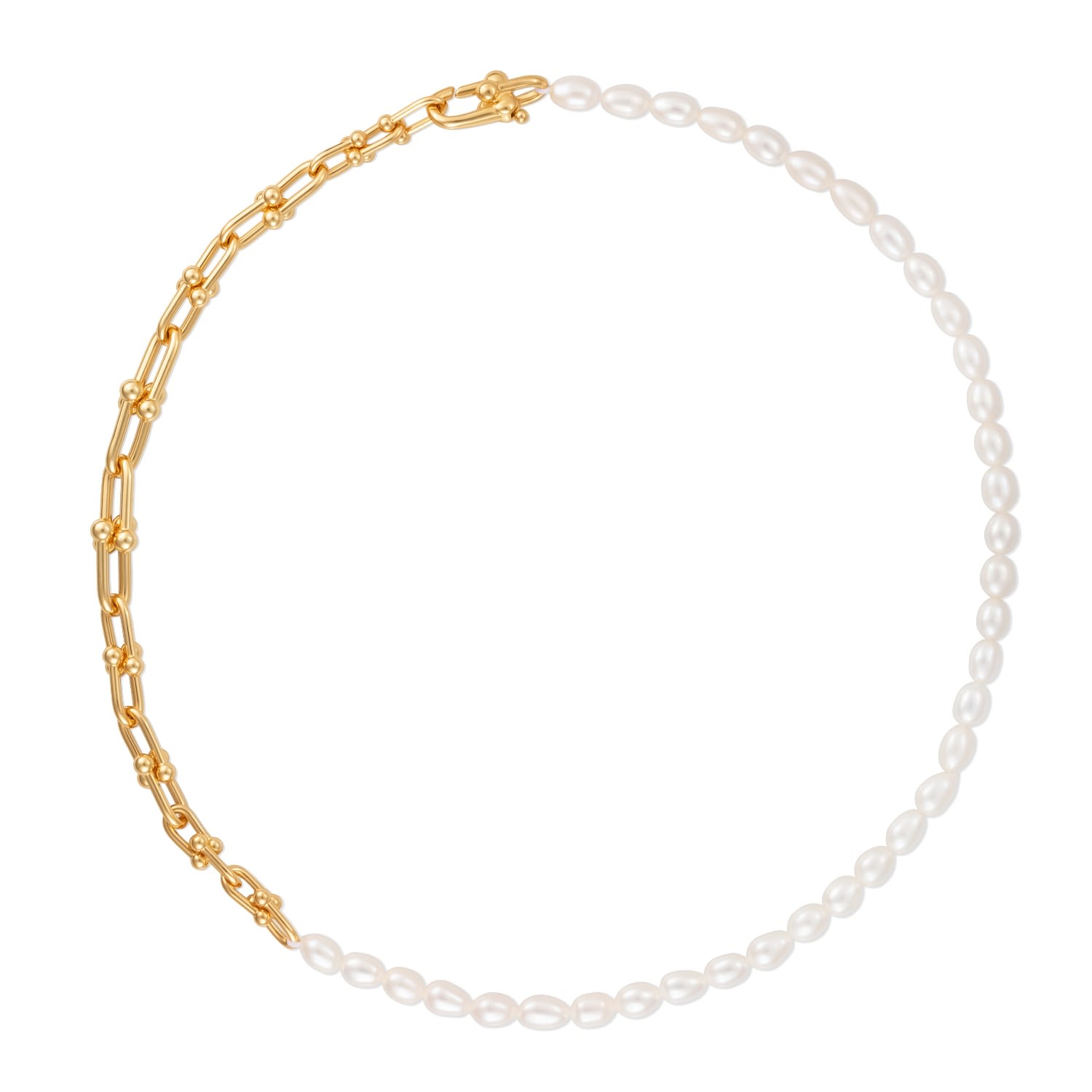 Gold Links Half Pearl Necklace - Kallie