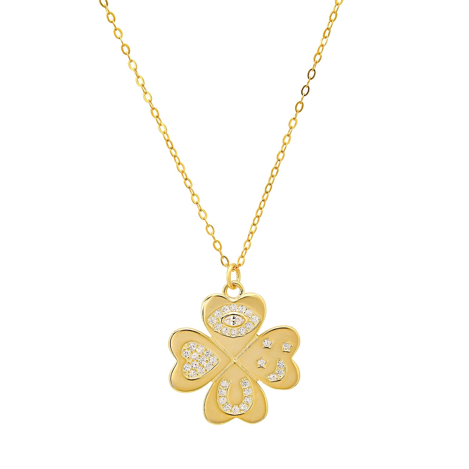 Gold 'Lucky Charm' Clover Pendant Necklace