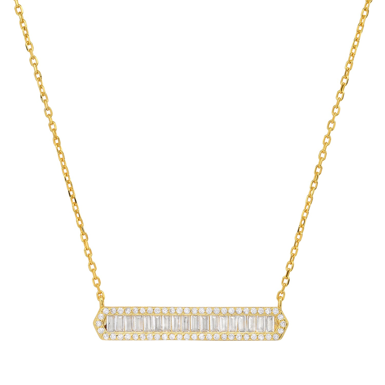 Gold Luxurious Diamond Cz Bar Necklace