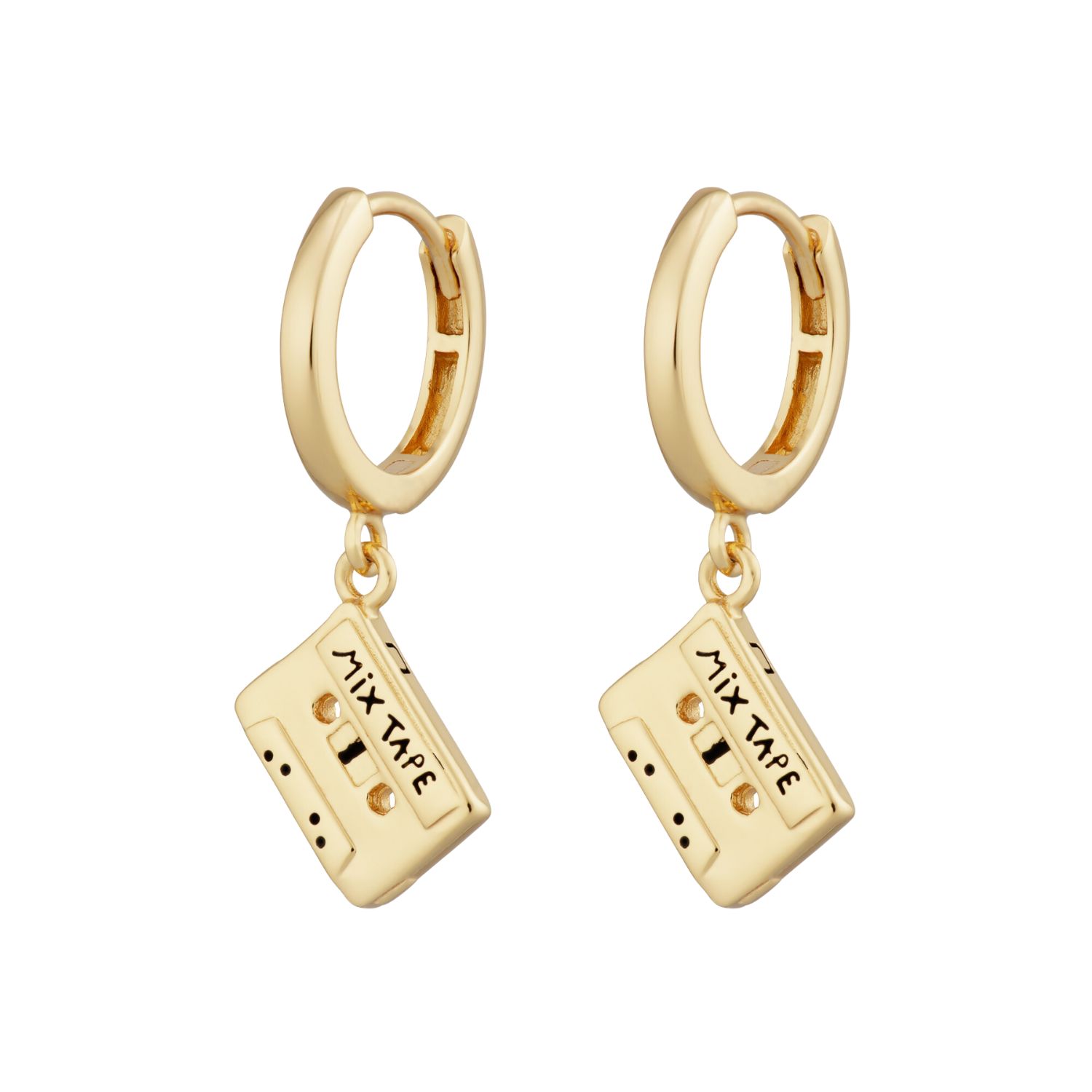 Gold Mix Tape Charm Hoop Earrings