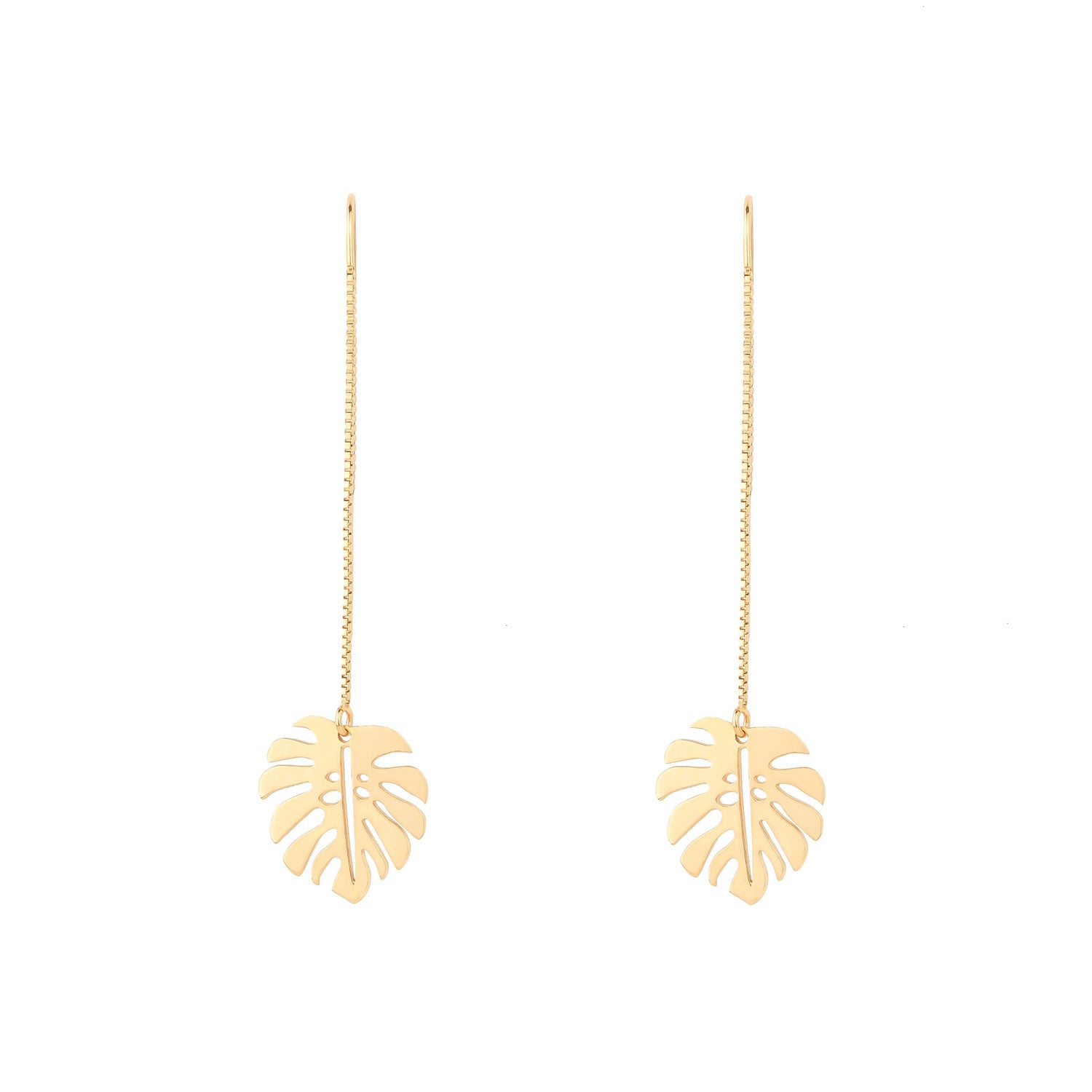 Gold Monstera Leaf Dangle Chain Earrings