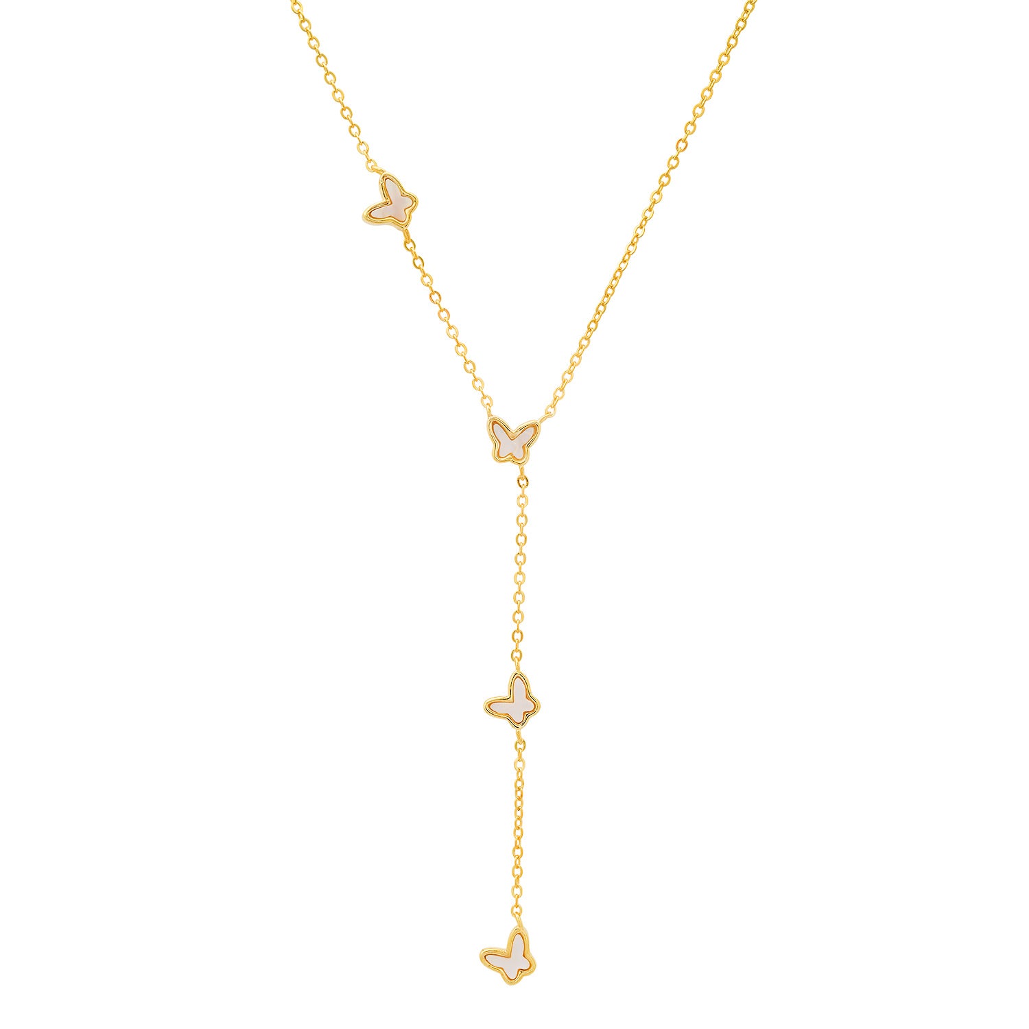 Gold Mother Of Pearl Floating Butterfly Y Necklace