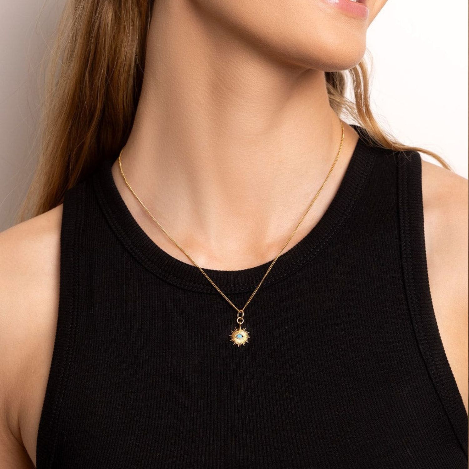 Gold Necklace With Mini Evil Eye Pendant
