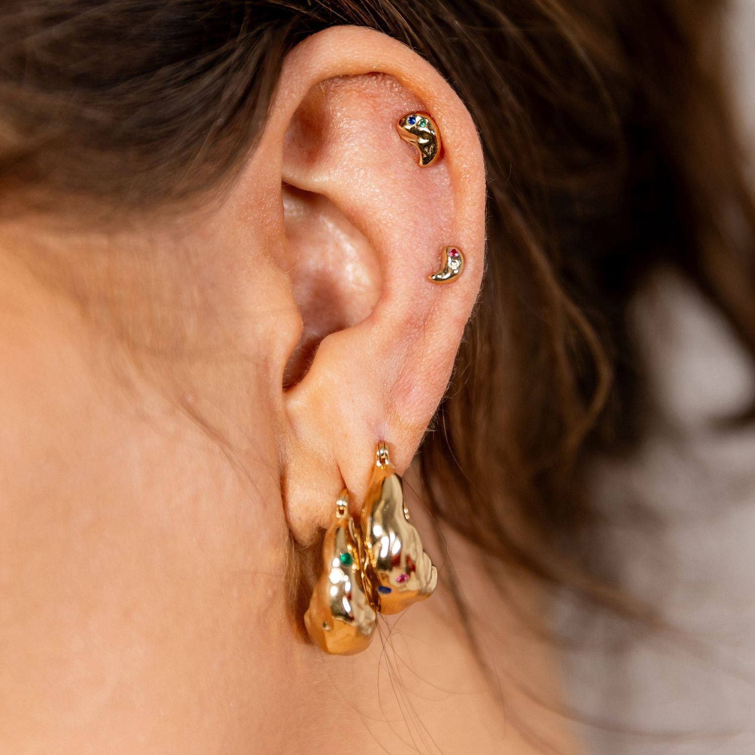 Gold Nugget Hoop Earrings