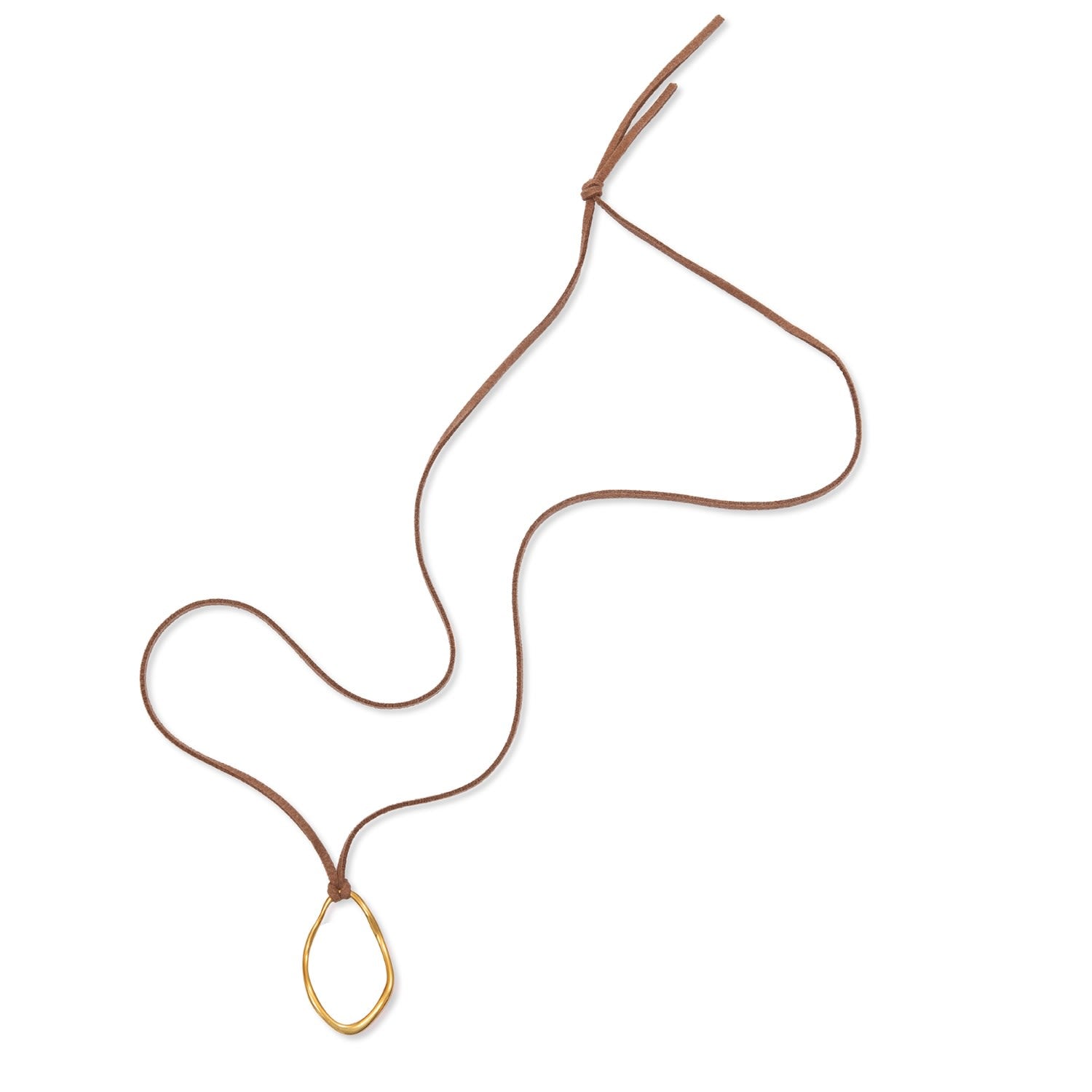 Gold Orb Necklace - Light Brown Cord