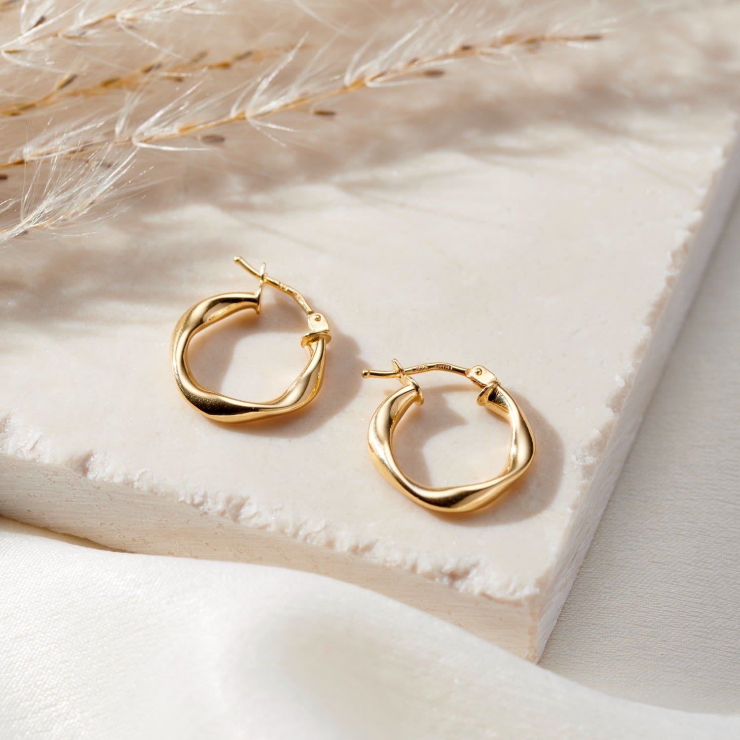 9Ct Gold Organic Hoop Earrings
