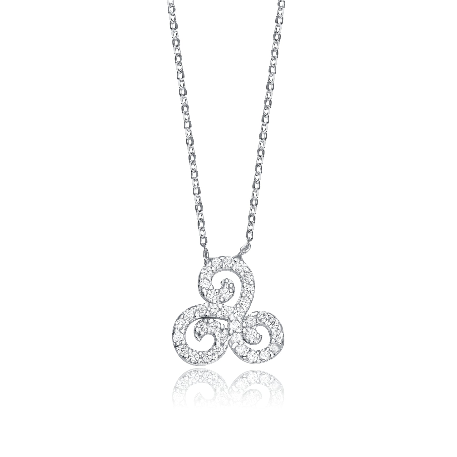White Gold Overlay Clear Cubic Zirconia Triple Knot Necklace