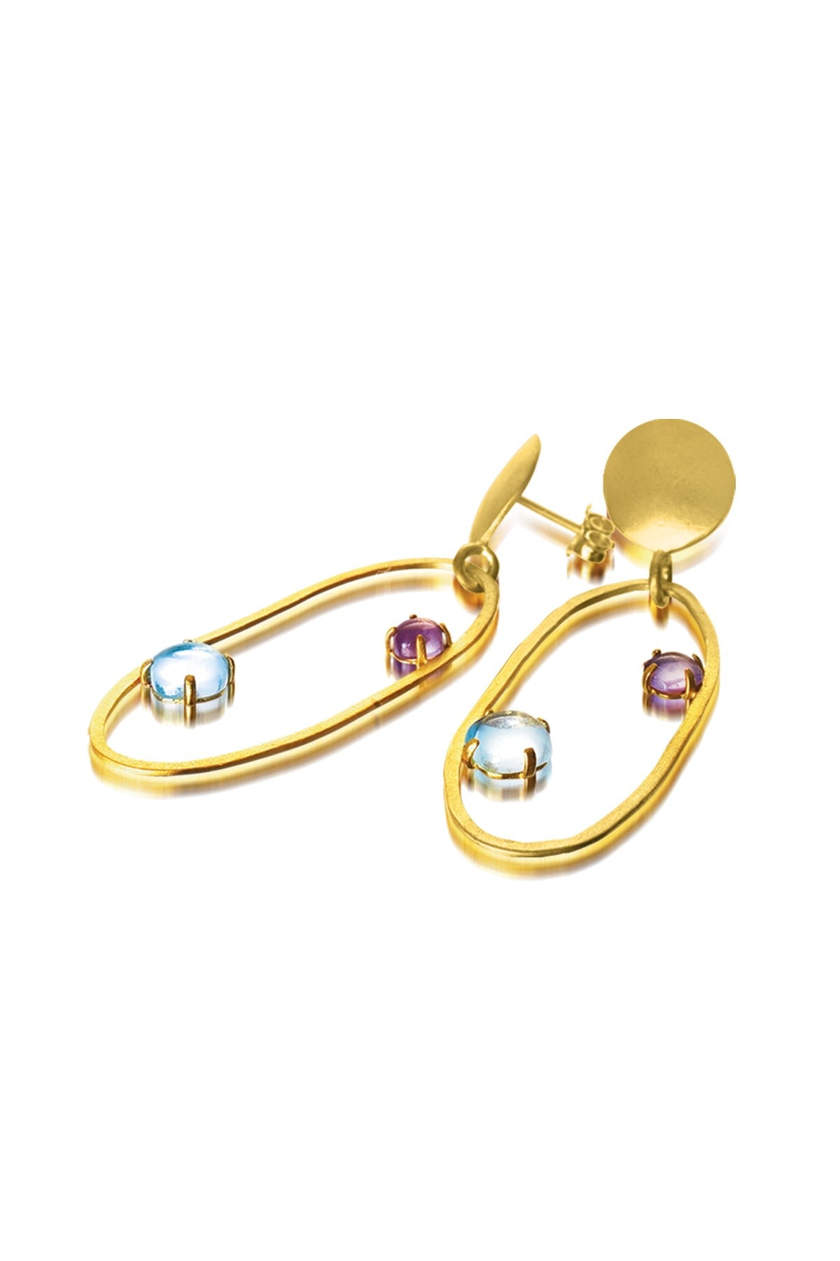Gold Overlay Blue Cubic Zirconia Accent Open Circle Earrings