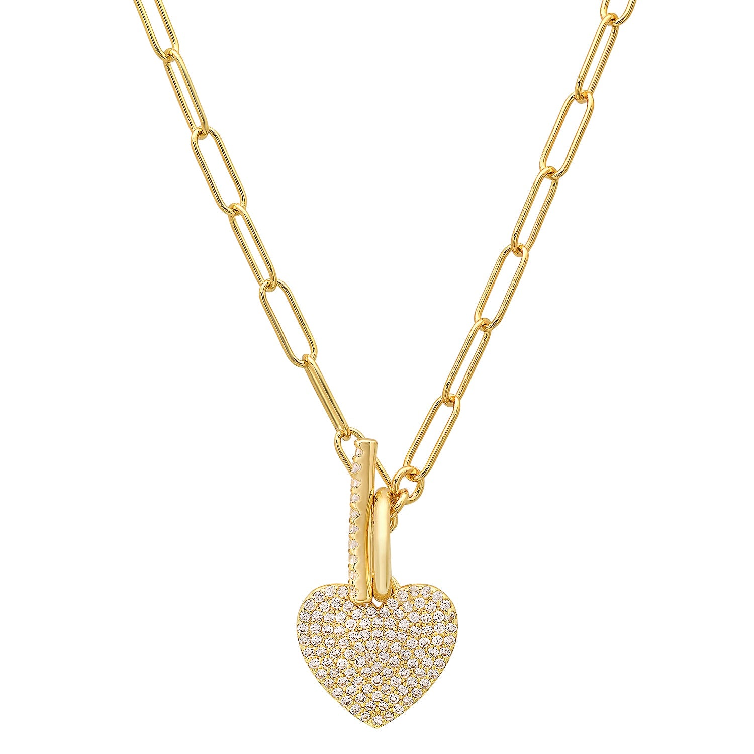 Gold Paperclip Toggle Heart Diamond Necklace