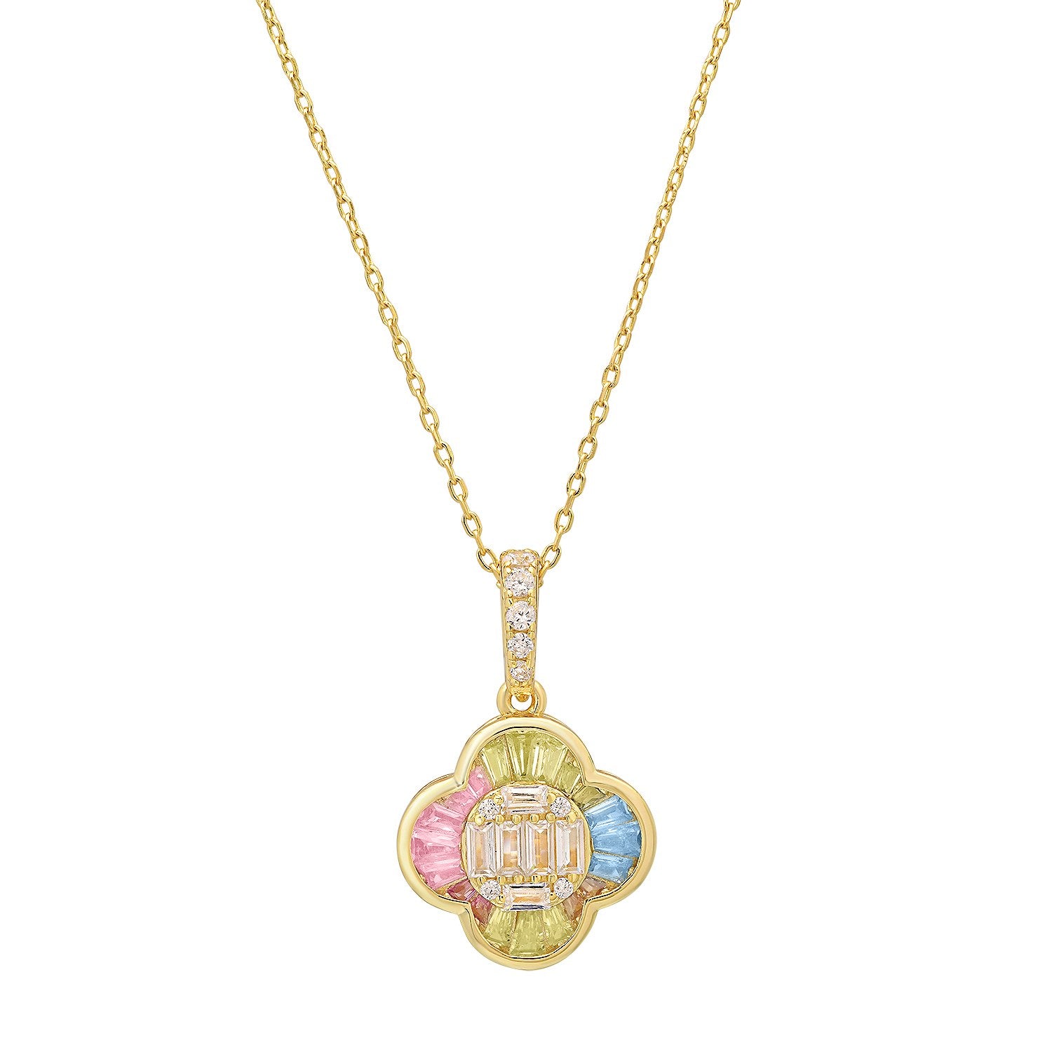 Gold Pastel Multi-Color Sapphire Clover Necklace