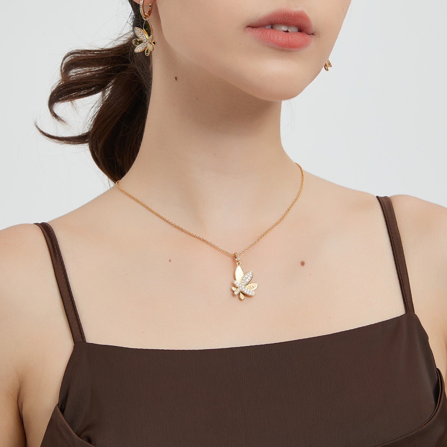 Gold Pavé Diamond Butterfly Pendant Necklace