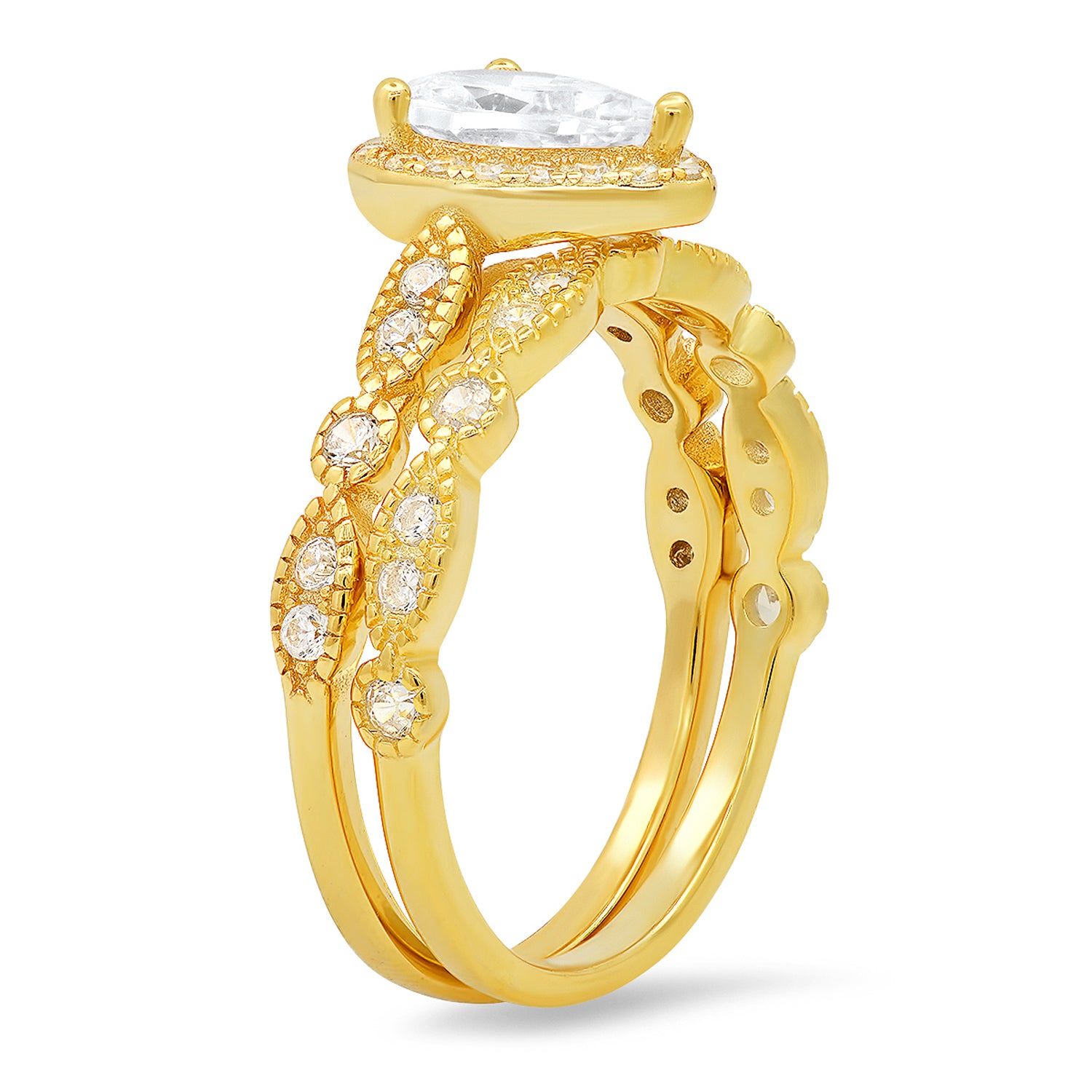 Gold Pear Cut Cz Stackable Ring Set