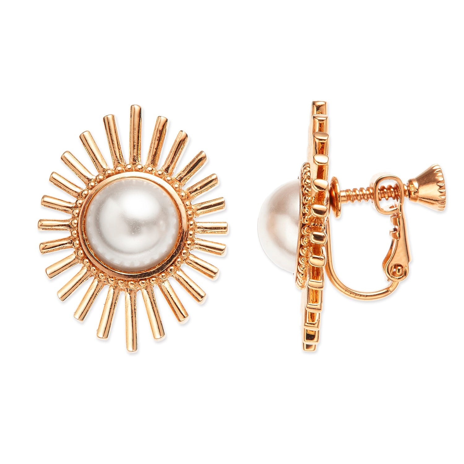 Gold & Pearl Clip On Earrings, Series Future Floral