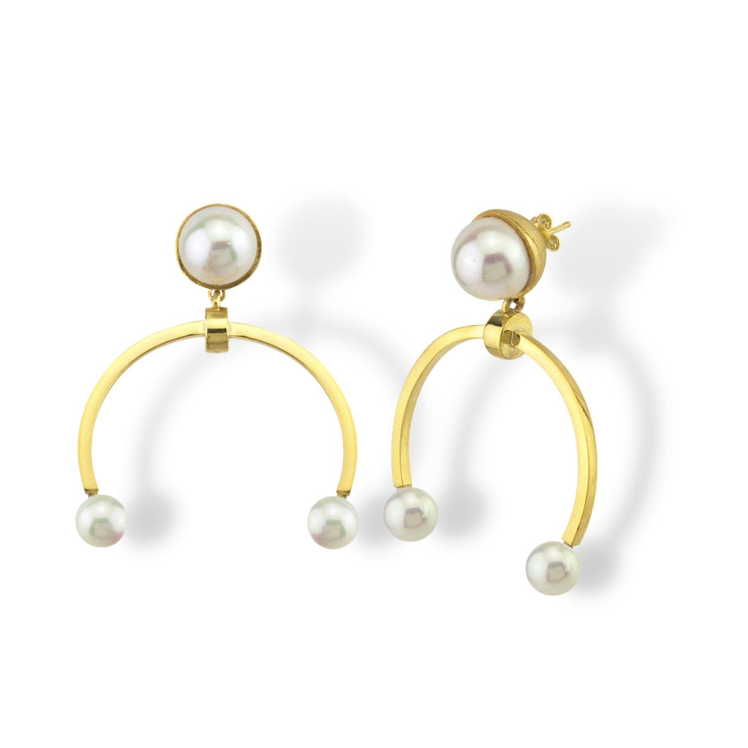 Gold Pearl Moon Dangle Earrings