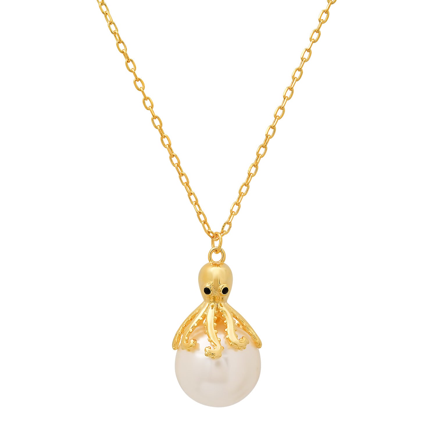 Gold Pearl Octopus Pendant Necklace