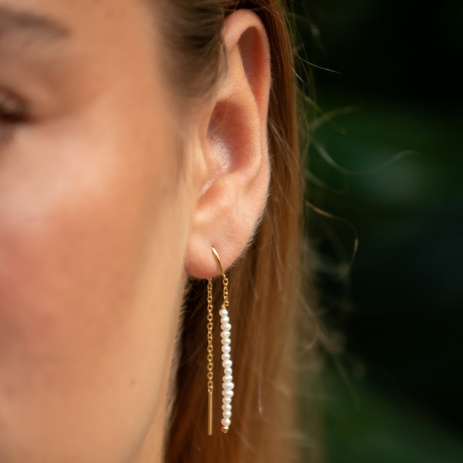 Gold Pearl Threader Earrings