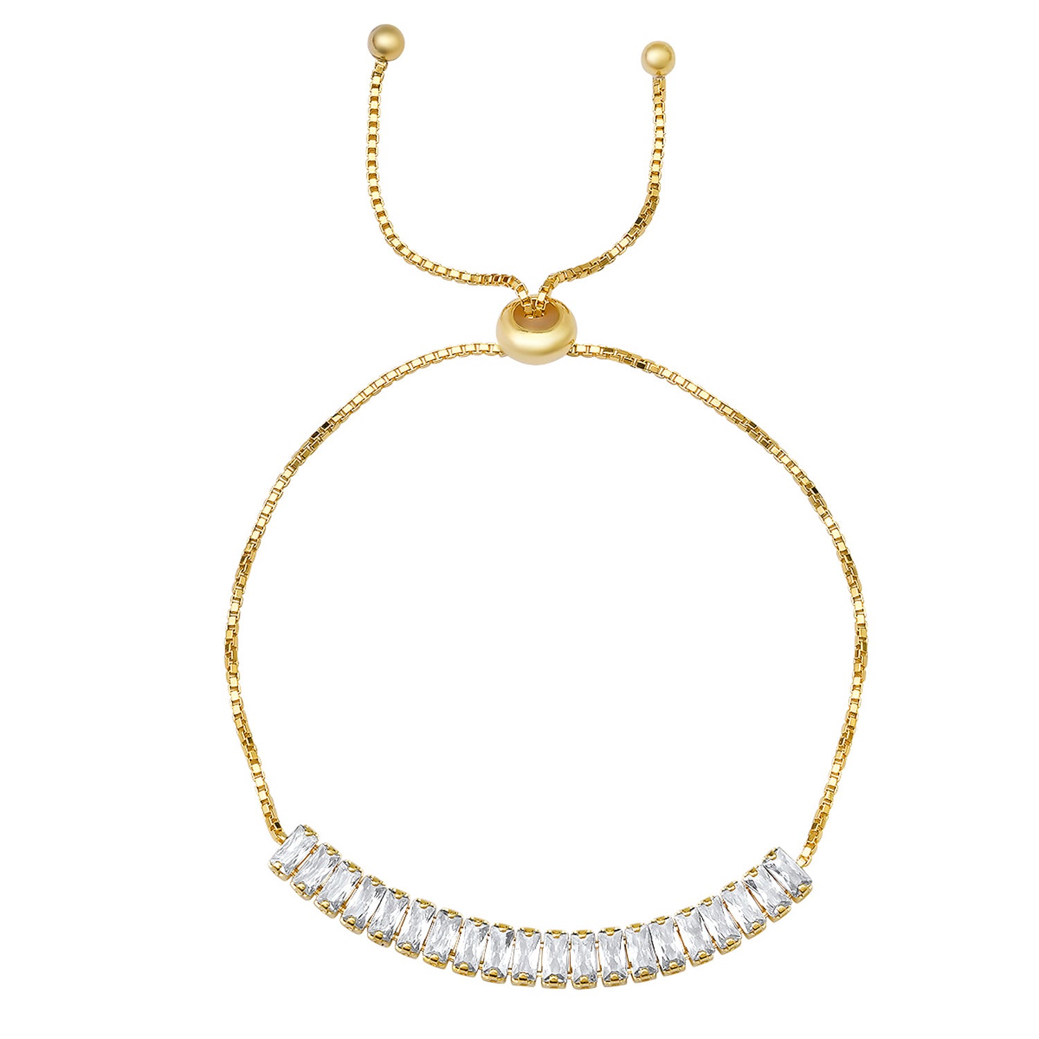 Gold Petite Baguette-Cut Diamond Cz Adjustable Bracelet