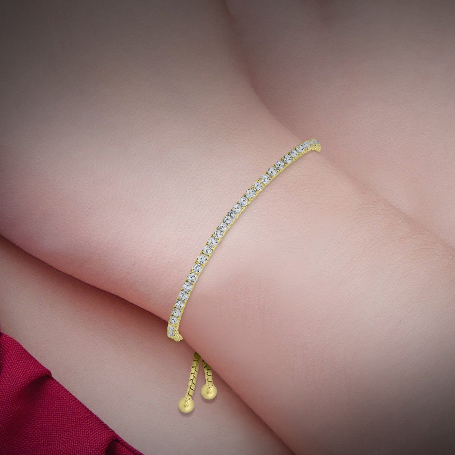 Gold Petite Diamond Cz Adjustable Tennis Bracelet